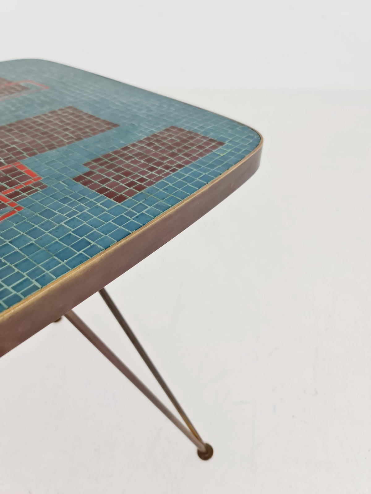 Unique mosaic & solid brass coffee table by Berthold Muller, 1950s
