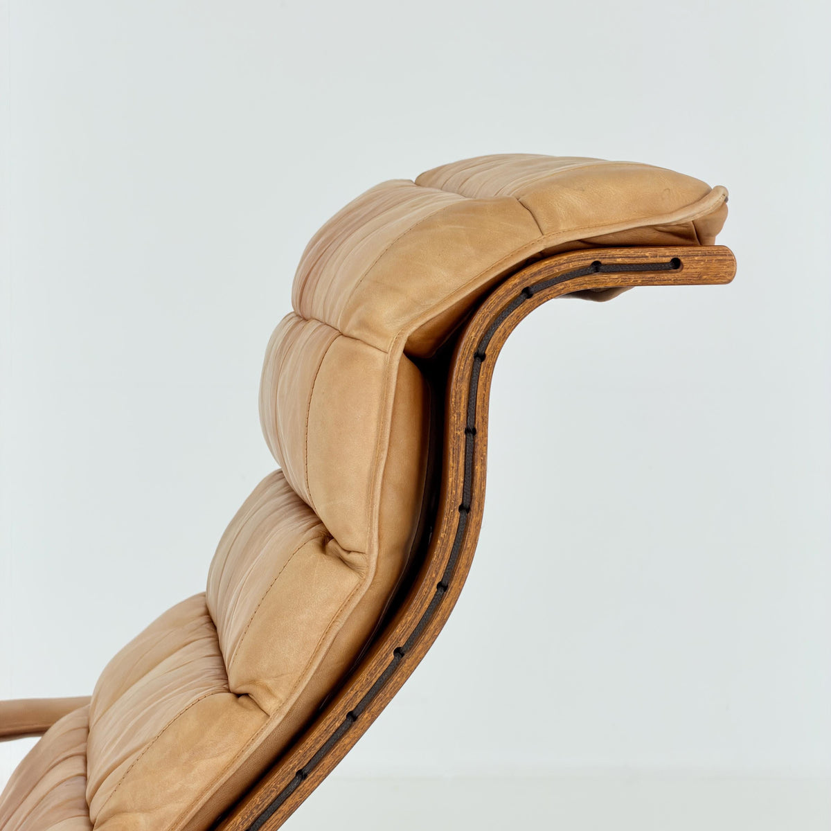 Rare Scandinavian Mid Century Lounge Chair by Ingmar Relling for Westnofa, Cognac Leather Flex Siesta Chair, Denmark, . 1960s