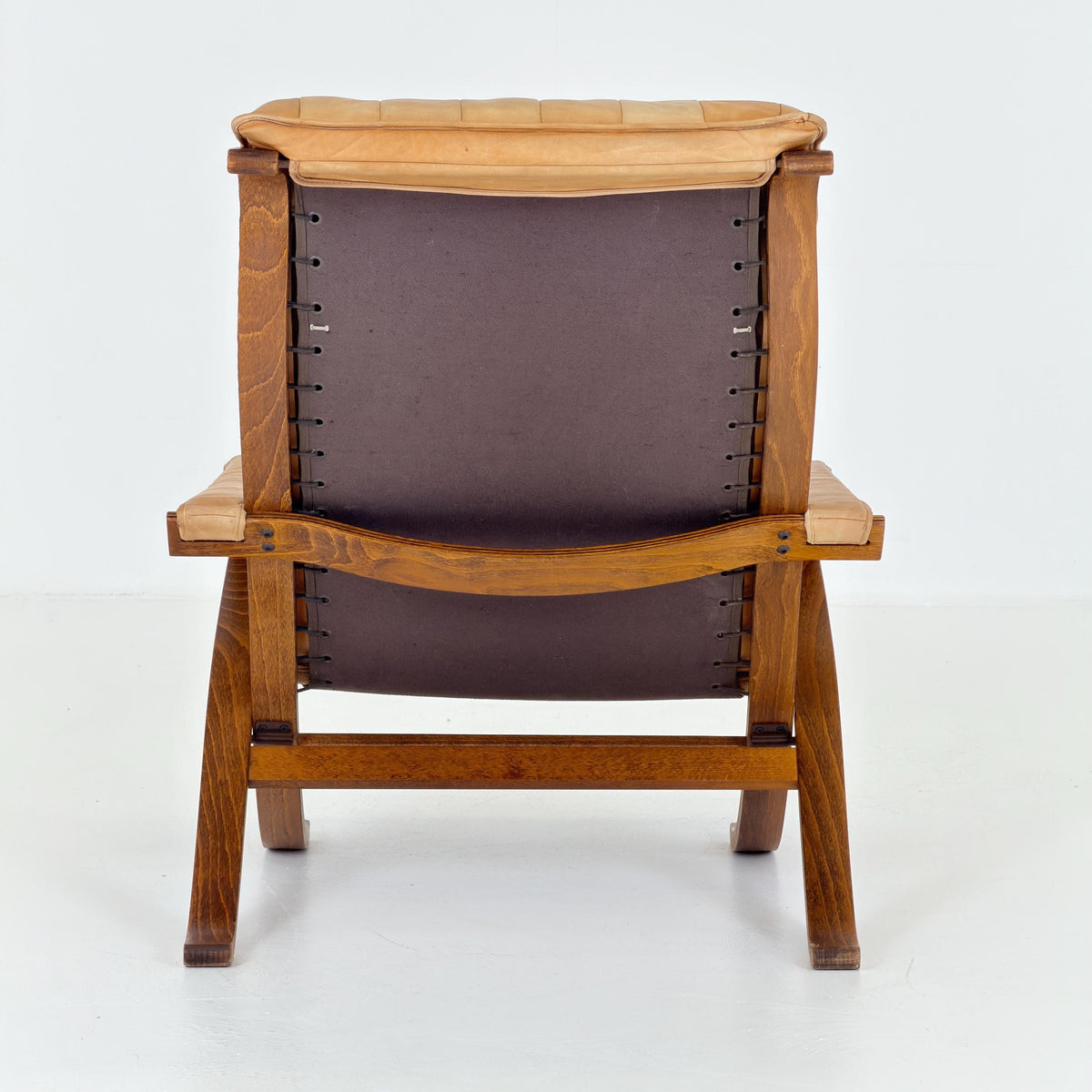 Rare Scandinavian Mid Century Lounge Chair by Ingmar Relling for Westnofa, Cognac Leather Flex Siesta Chair, Denmark, . 1960s