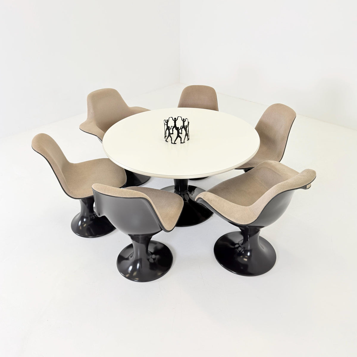 Rare Orbit Dining Set by Farner & Grunder for Herman Miller, 6 Fiberglass Chairs and Round Tulip Table 1970s Germany