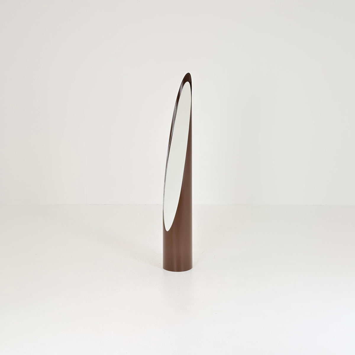 Rare Roger Lecal Style Lipstick Floor Mirror, Brown Enamel Fiberglass, French Postmodern Design, 1980s