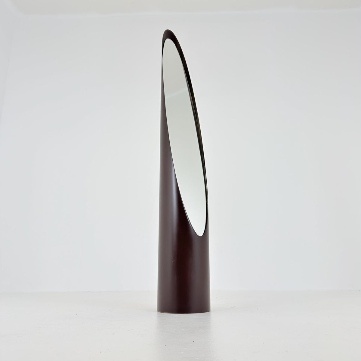 Rare Roger Lecal Style Lipstick Floor Mirror, Brown Enamel Fiberglass, French Postmodern Design, 1980s