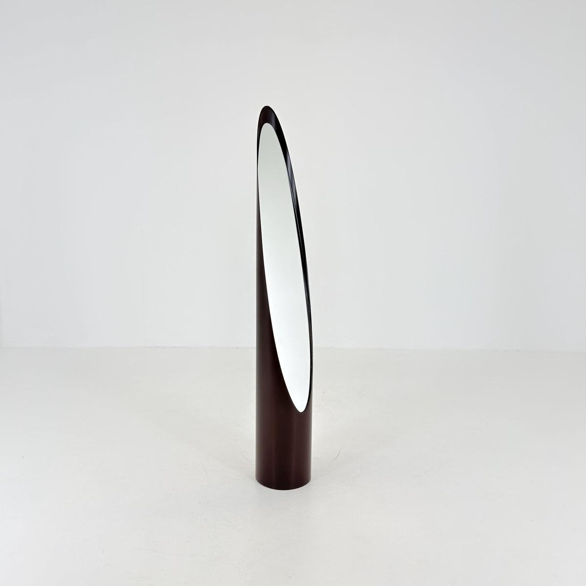 Rare Roger Lecal Style Lipstick Floor Mirror, Brown Enamel Fiberglass, French Postmodern Design, 1980s