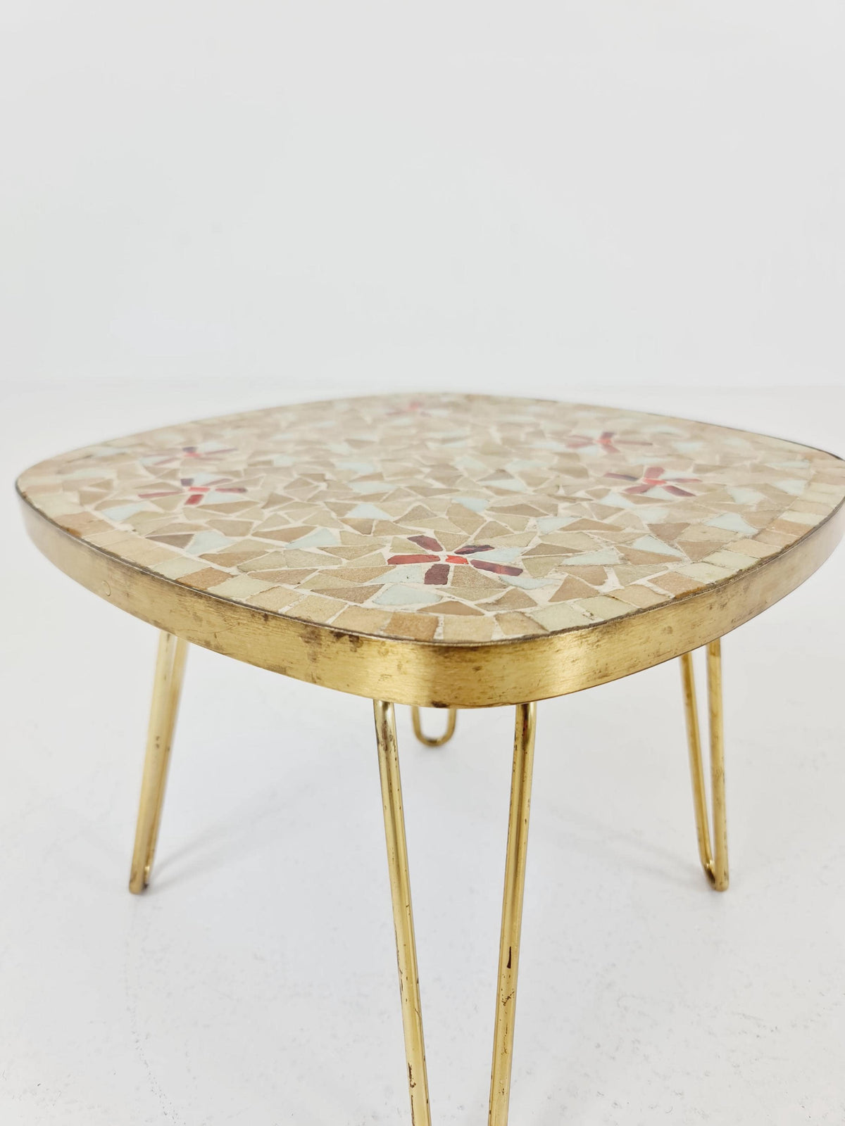 Unique mosaic & solid brass Sidetable by Opal west Germany, 1950s