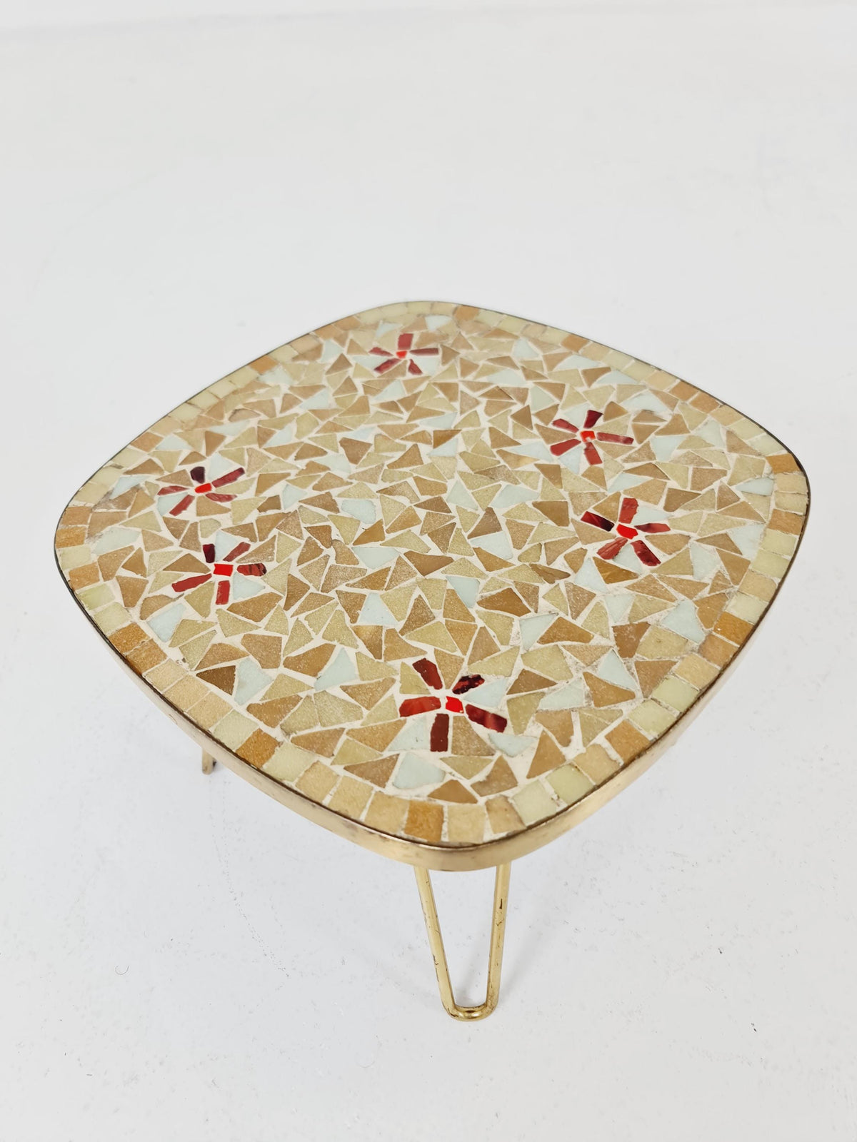 Unique mosaic & solid brass Sidetable by Opal west Germany, 1950s