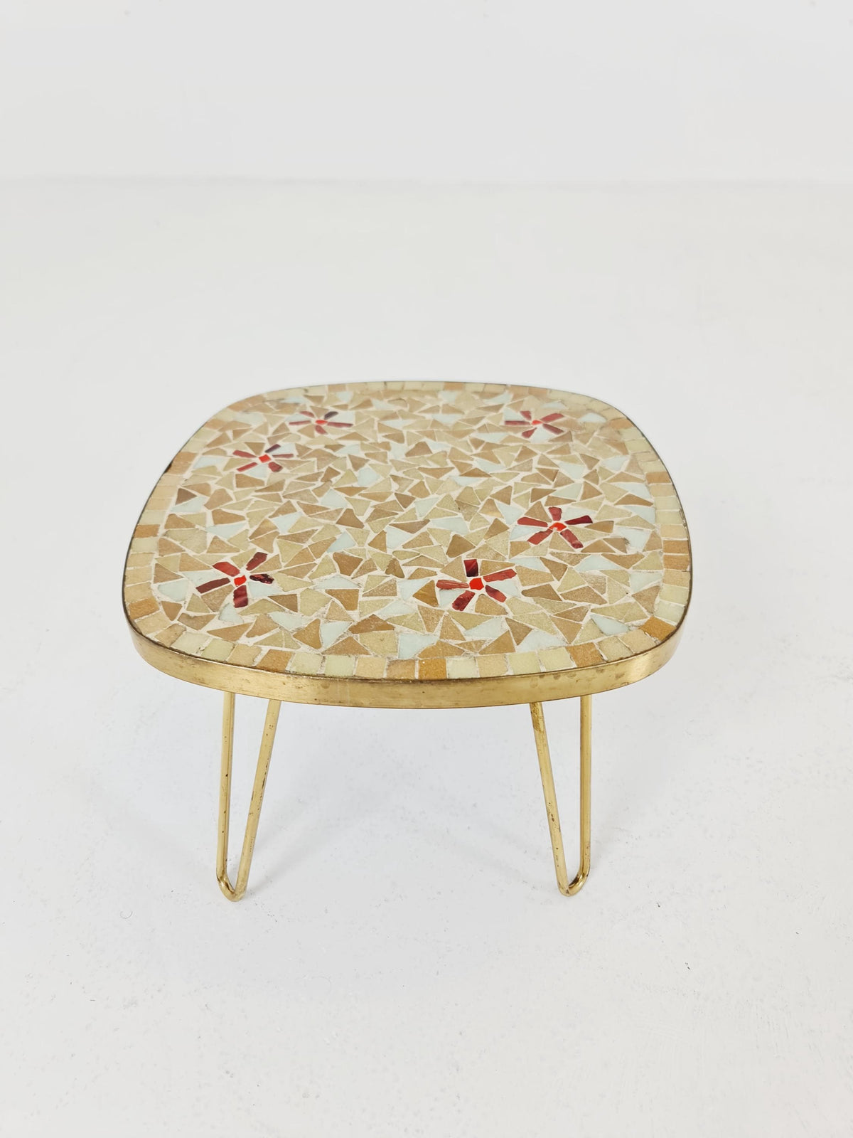 Unique mosaic & solid brass Sidetable by Opal west Germany, 1950s