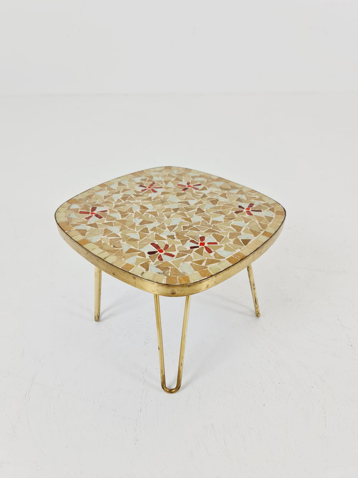 Unique mosaic & solid brass Sidetable by Opal west Germany, 1950s