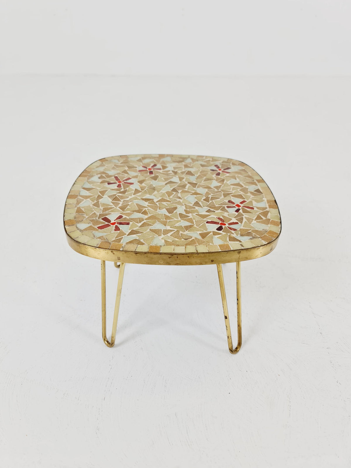 Unique mosaic & solid brass Sidetable by Opal west Germany, 1950s