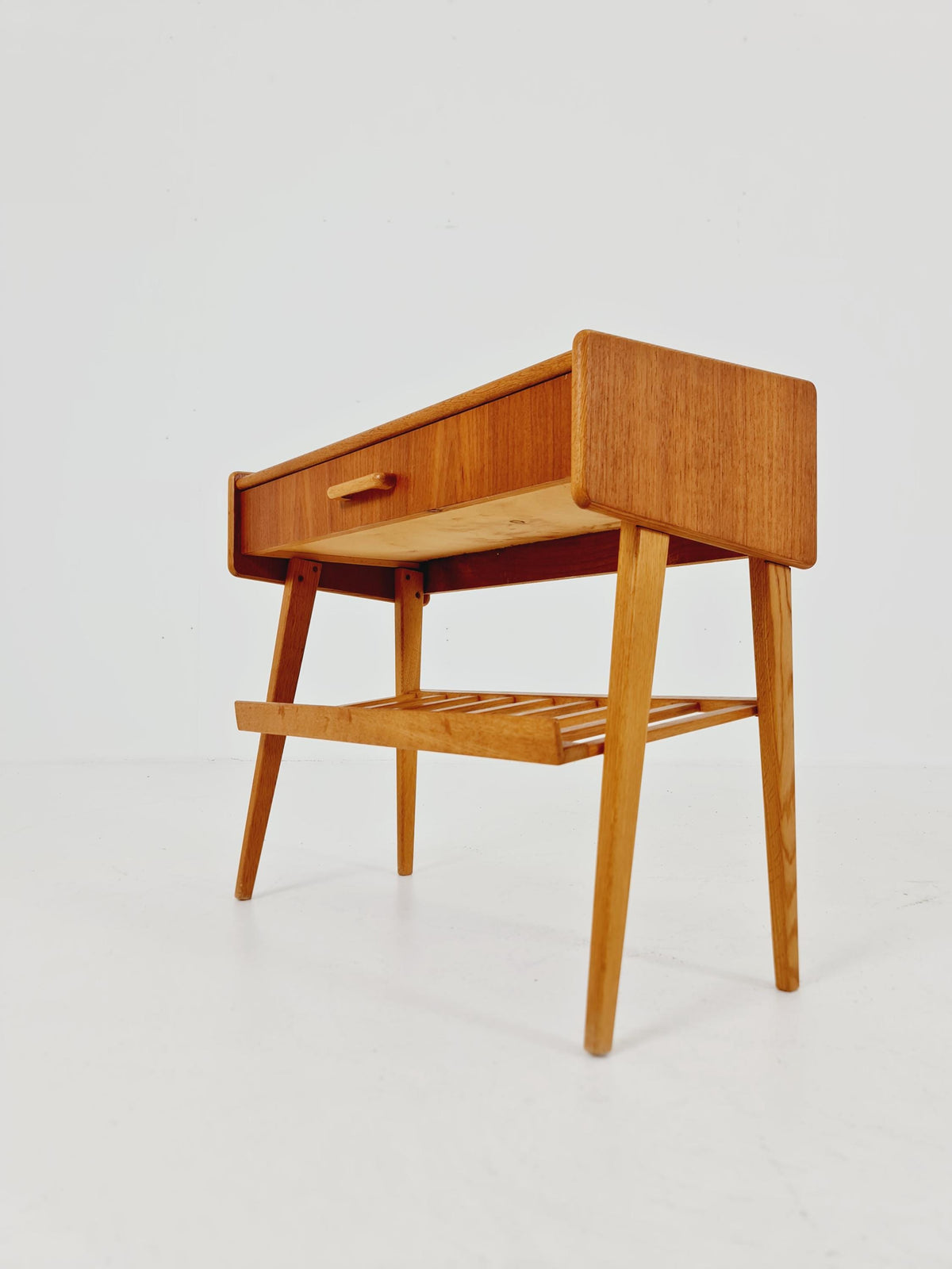 Rare big Midcentury Danish teak Vintage Side table/ Bedside table by Olholm Möbelfabrik, Denmark, 1960s,