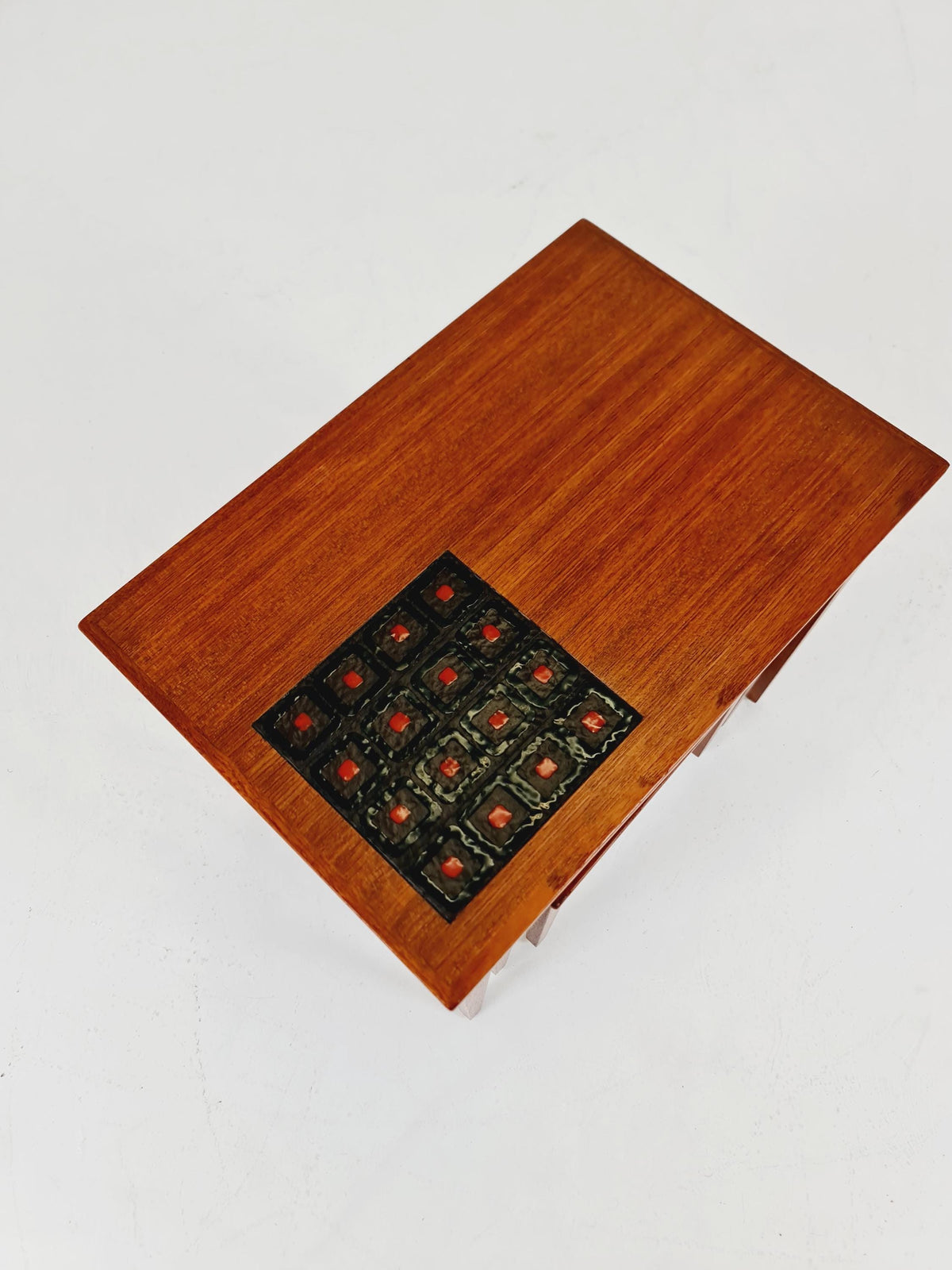 Midcentury danish teak + ceramic nesting tables/ side tables by Kvalitet Möbler, 1960s