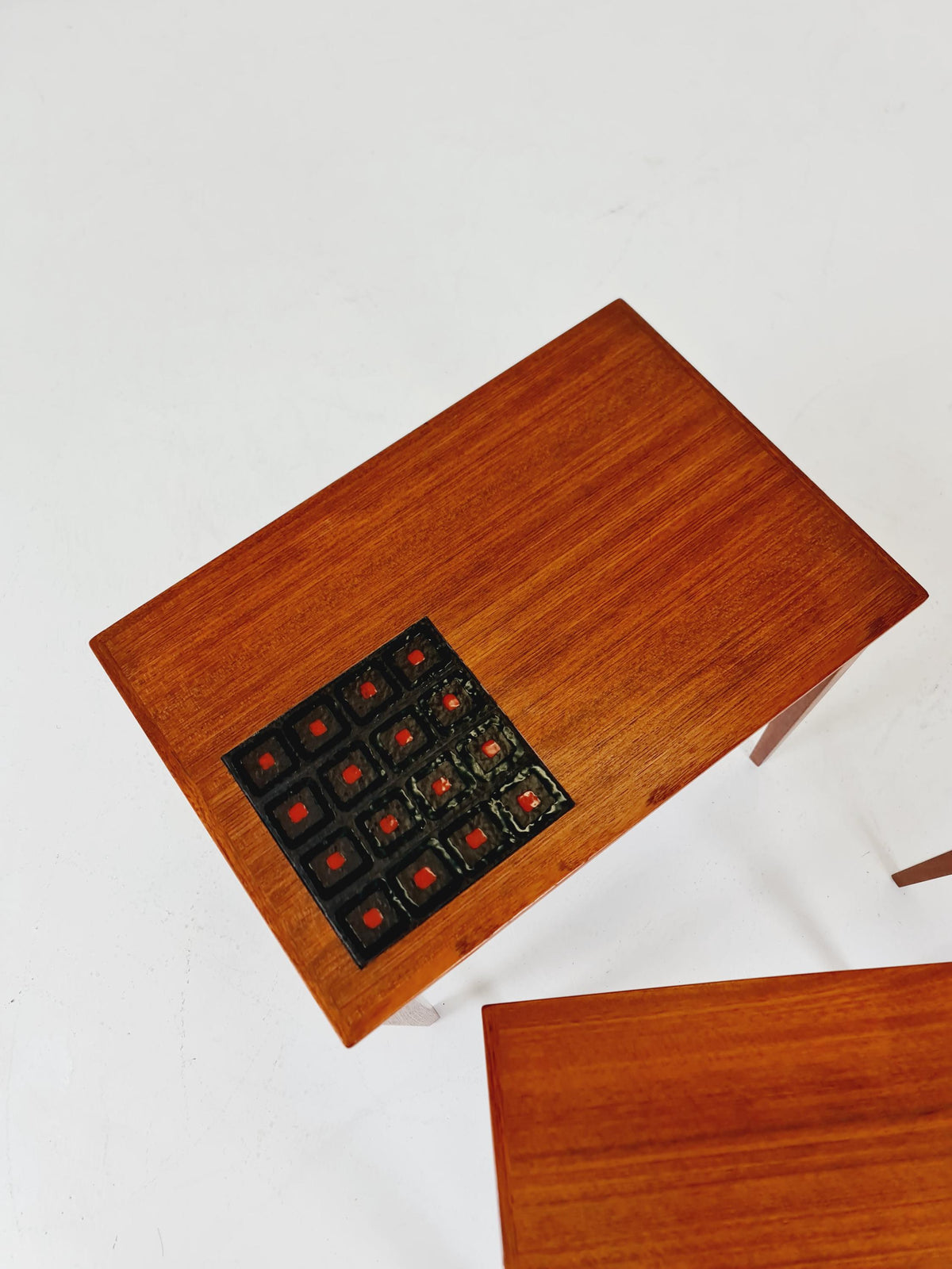 Midcentury danish teak + ceramic nesting tables/ side tables by Kvalitet Möbler, 1960s
