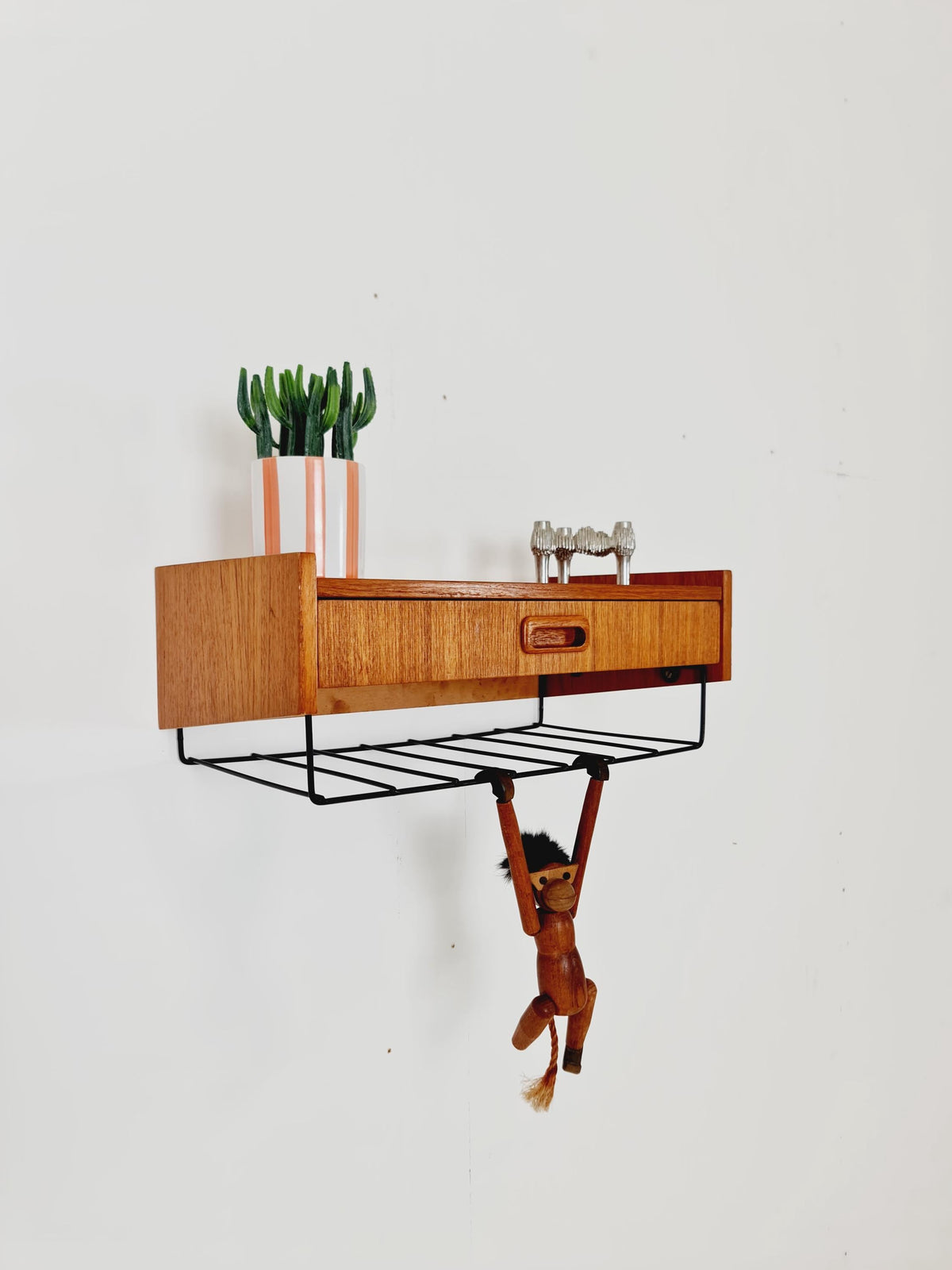 Swedish teak hanging telephone table shelf/ bedside table/ nightstand from the 60s