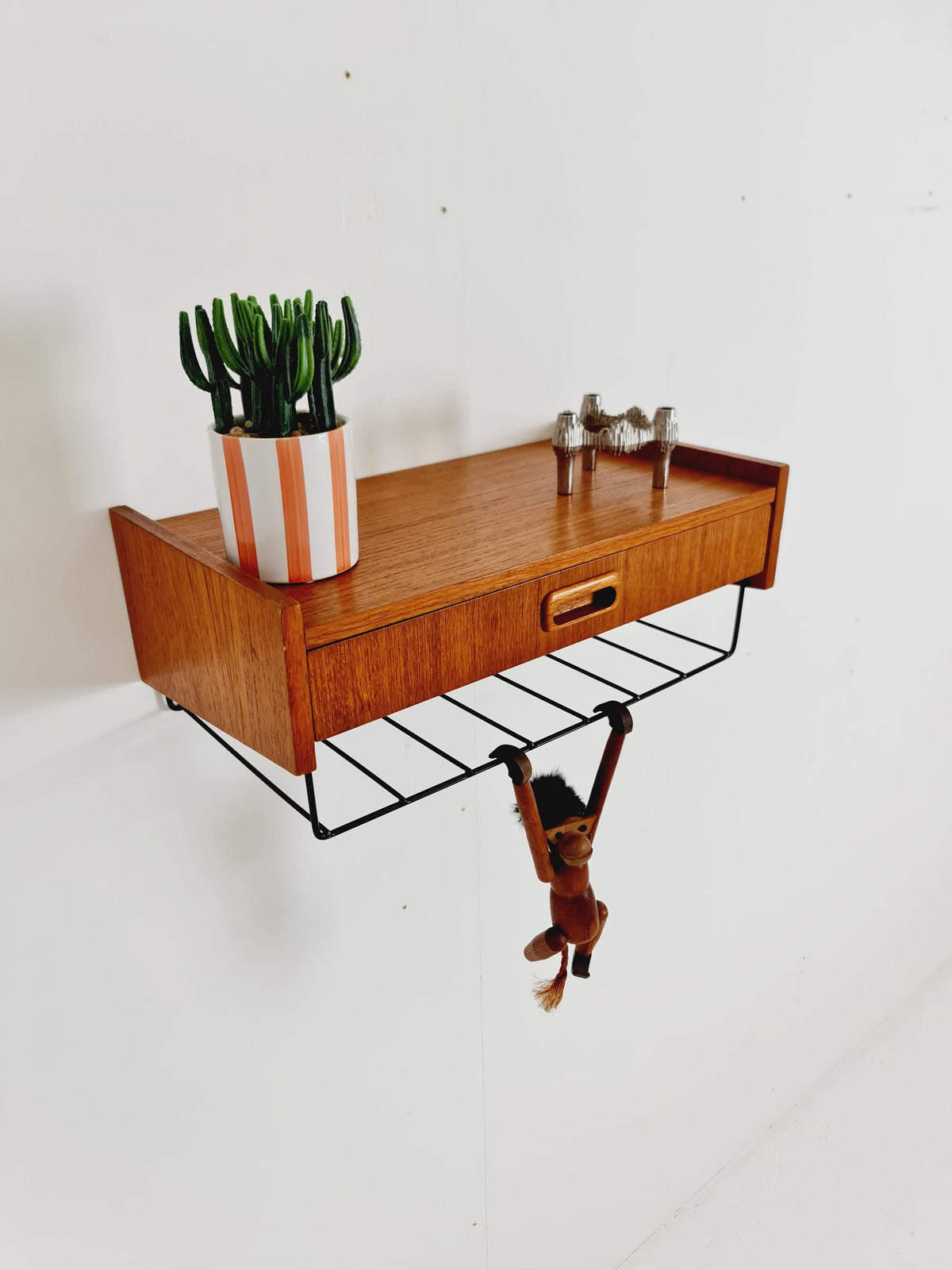 Swedish teak hanging telephone table shelf/ bedside table/ nightstand from the 60s