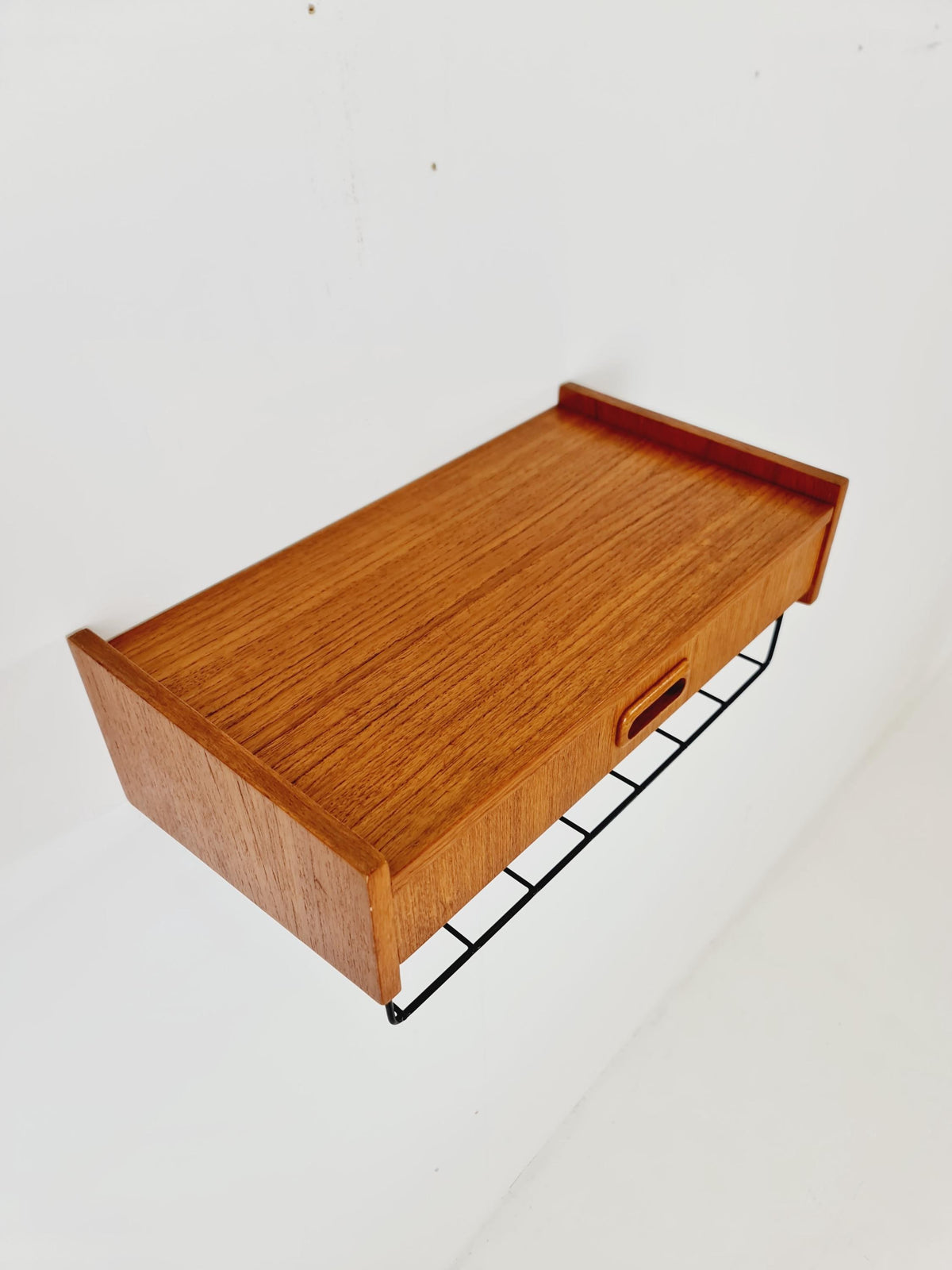 Swedish teak hanging telephone table shelf/ bedside table/ nightstand from the 60s