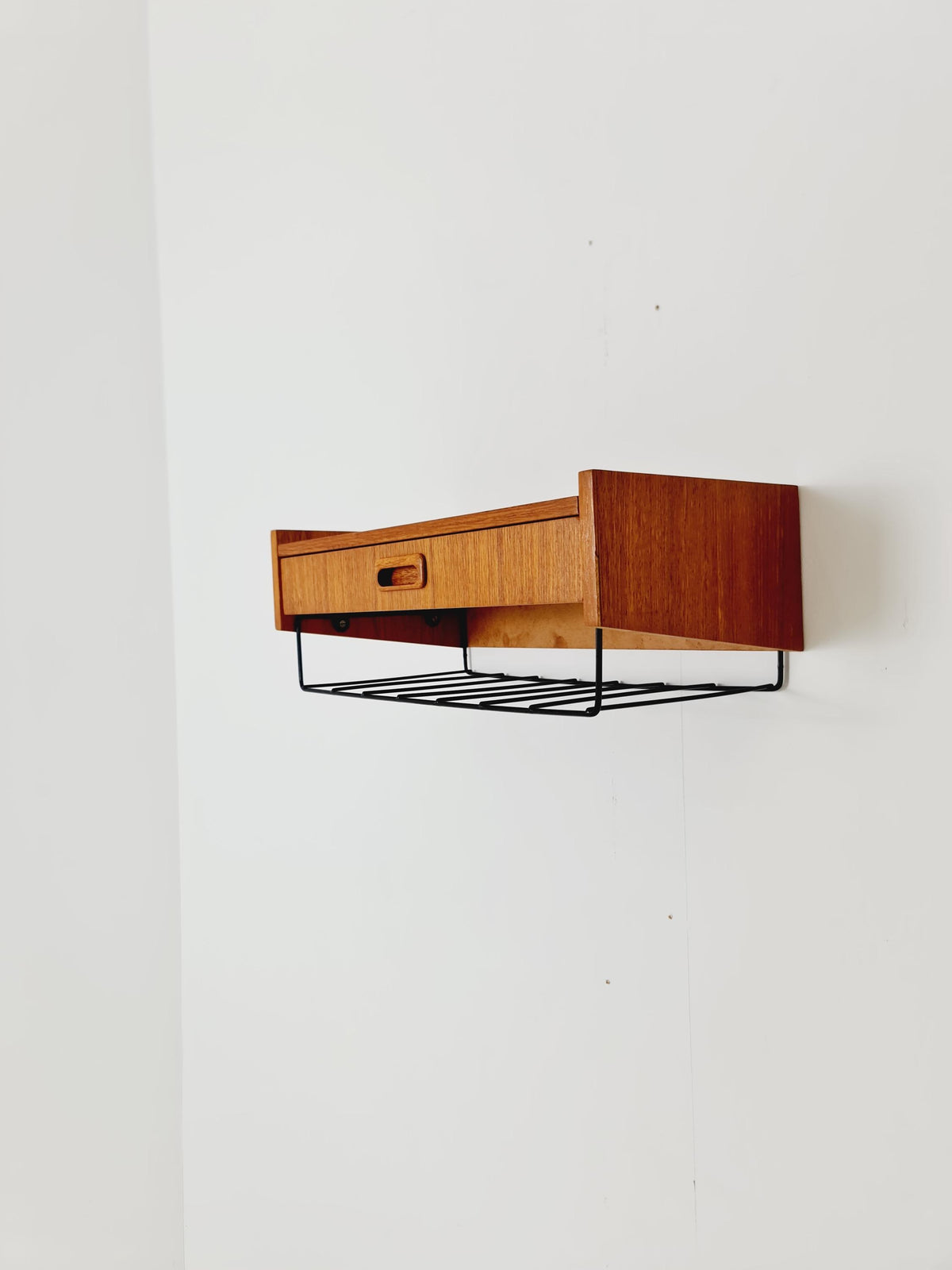 Swedish teak hanging telephone table shelf/ bedside table/ nightstand from the 60s