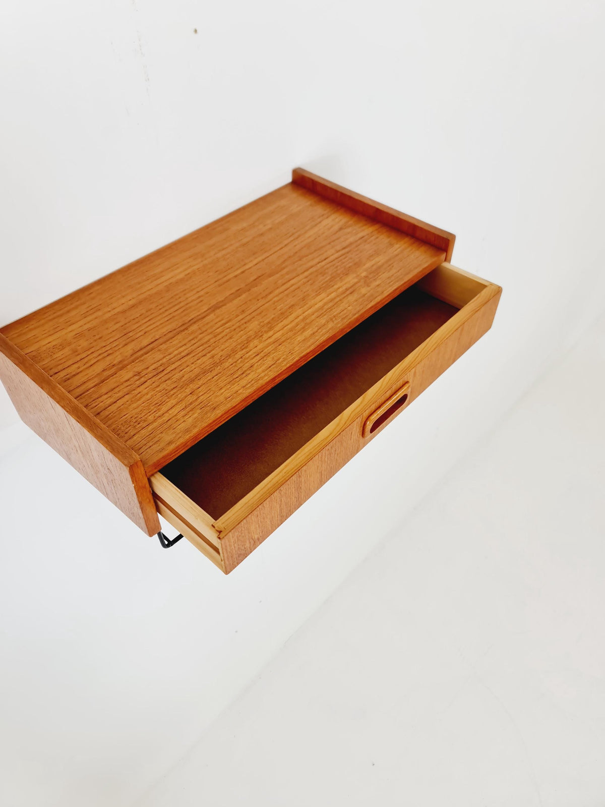 Swedish teak hanging telephone table shelf/ bedside table/ nightstand from the 60s