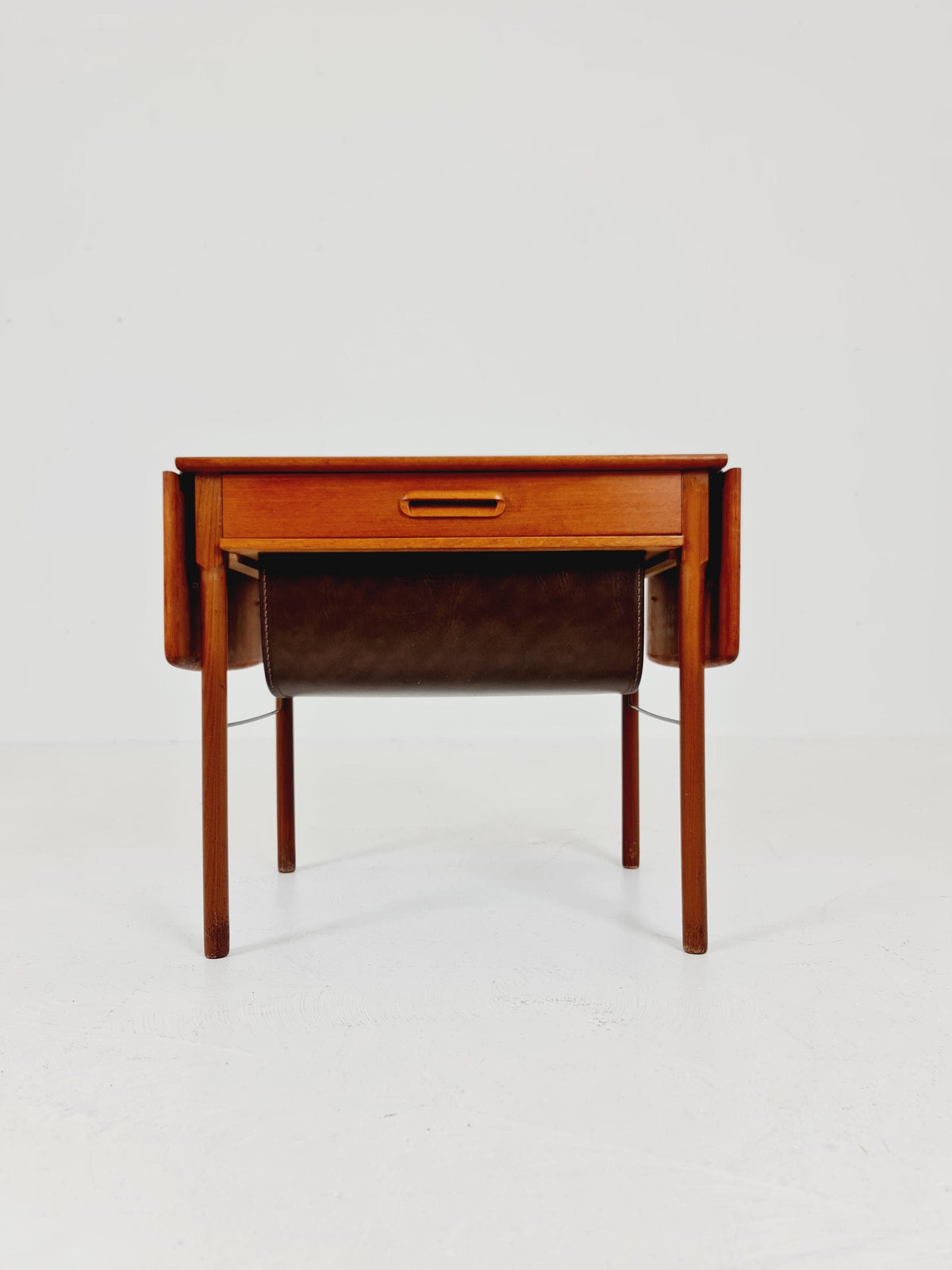 Vintage Danish teak and rattan sewing table/ side table cabinet , 1960s