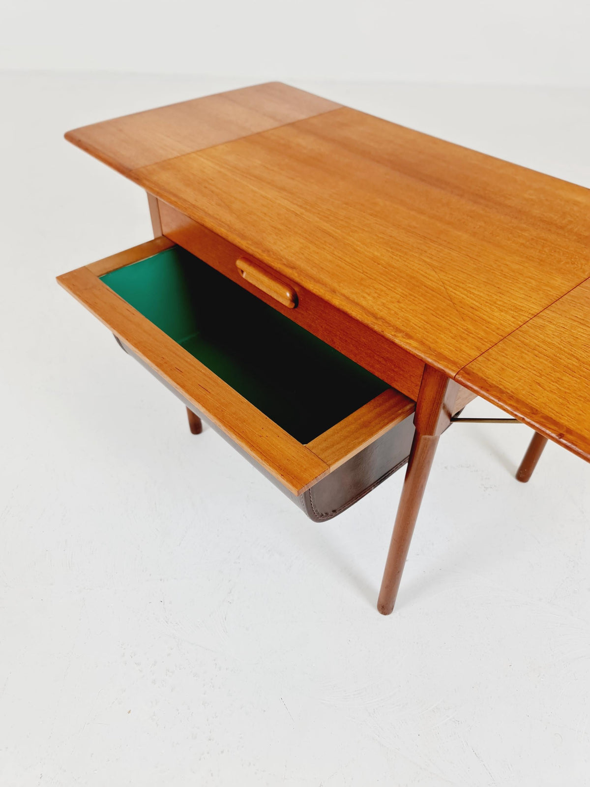 Vintage Danish teak and rattan sewing table/ side table cabinet , 1960s