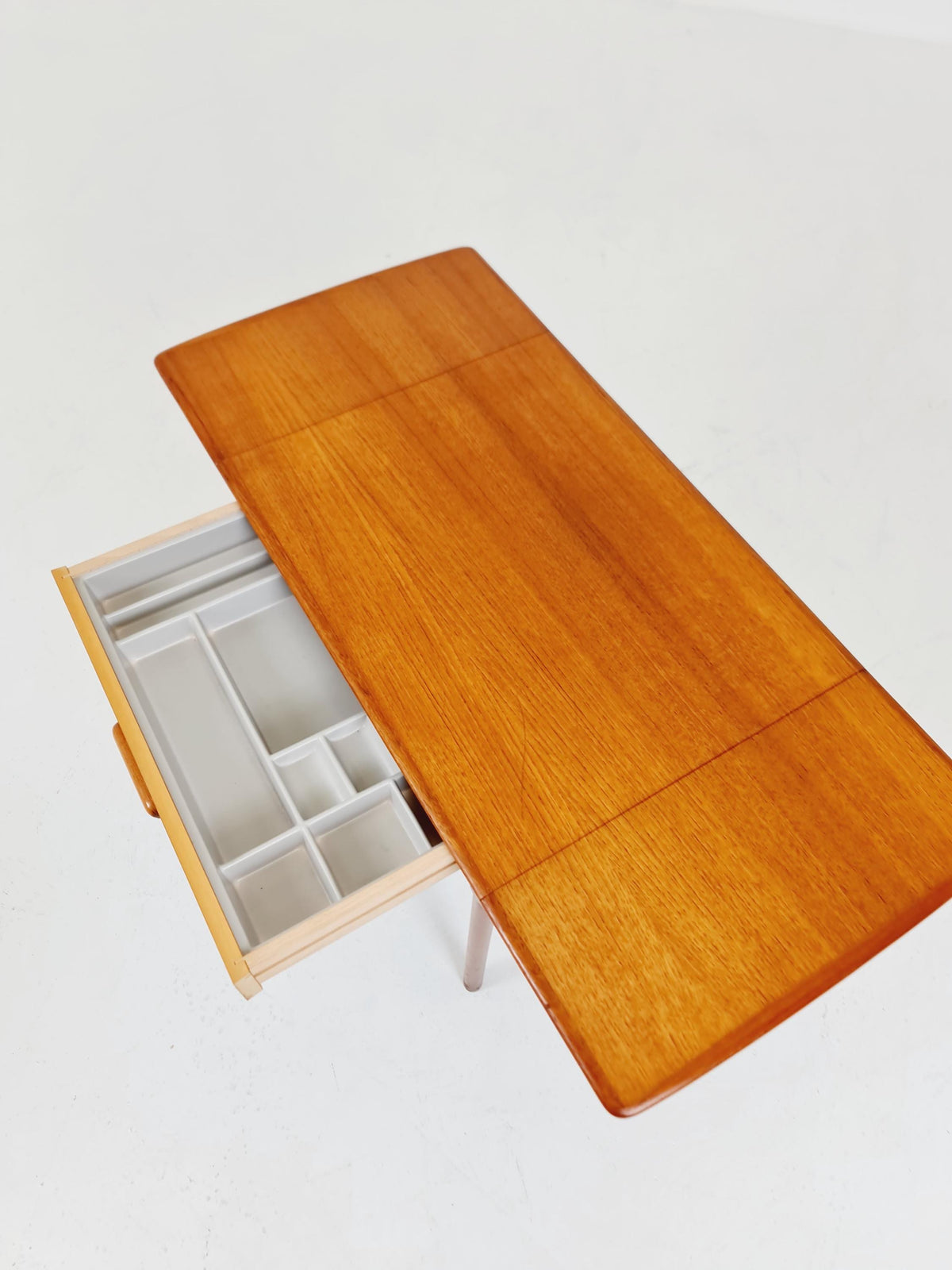 Vintage Danish teak and rattan sewing table/ side table cabinet , 1960s