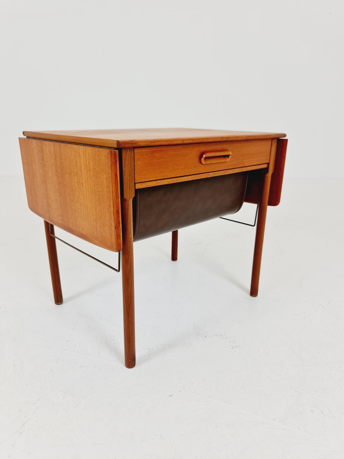 Vintage Danish teak and rattan sewing table/ side table cabinet , 1960s