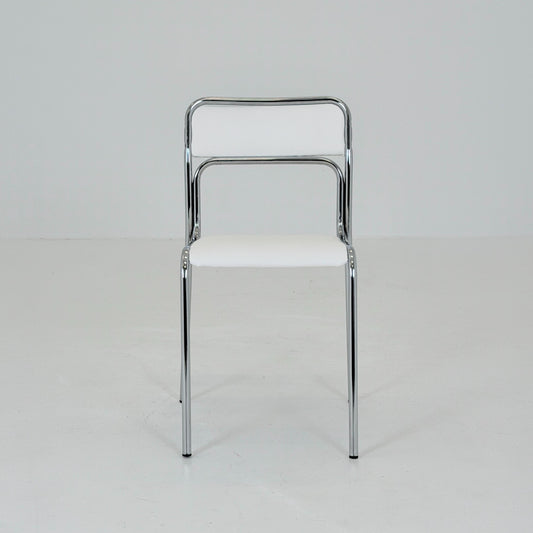Mid Century Bauhaus minimalistic Tubular Chair | white Faux Leather | Minimalist Stackable Chair | 1980s Italy
