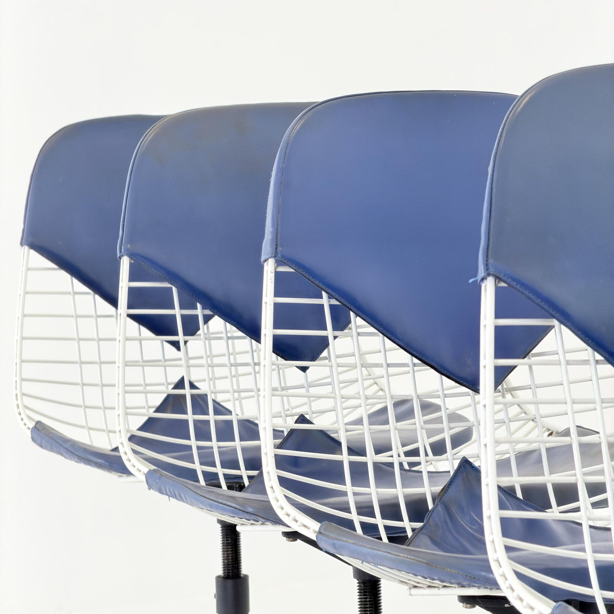 Set of 6 Original Mid Century Modern Charles Eames wire PKC2 Chairs by Herman Miller, Blue Bikini Leather, 1960s
