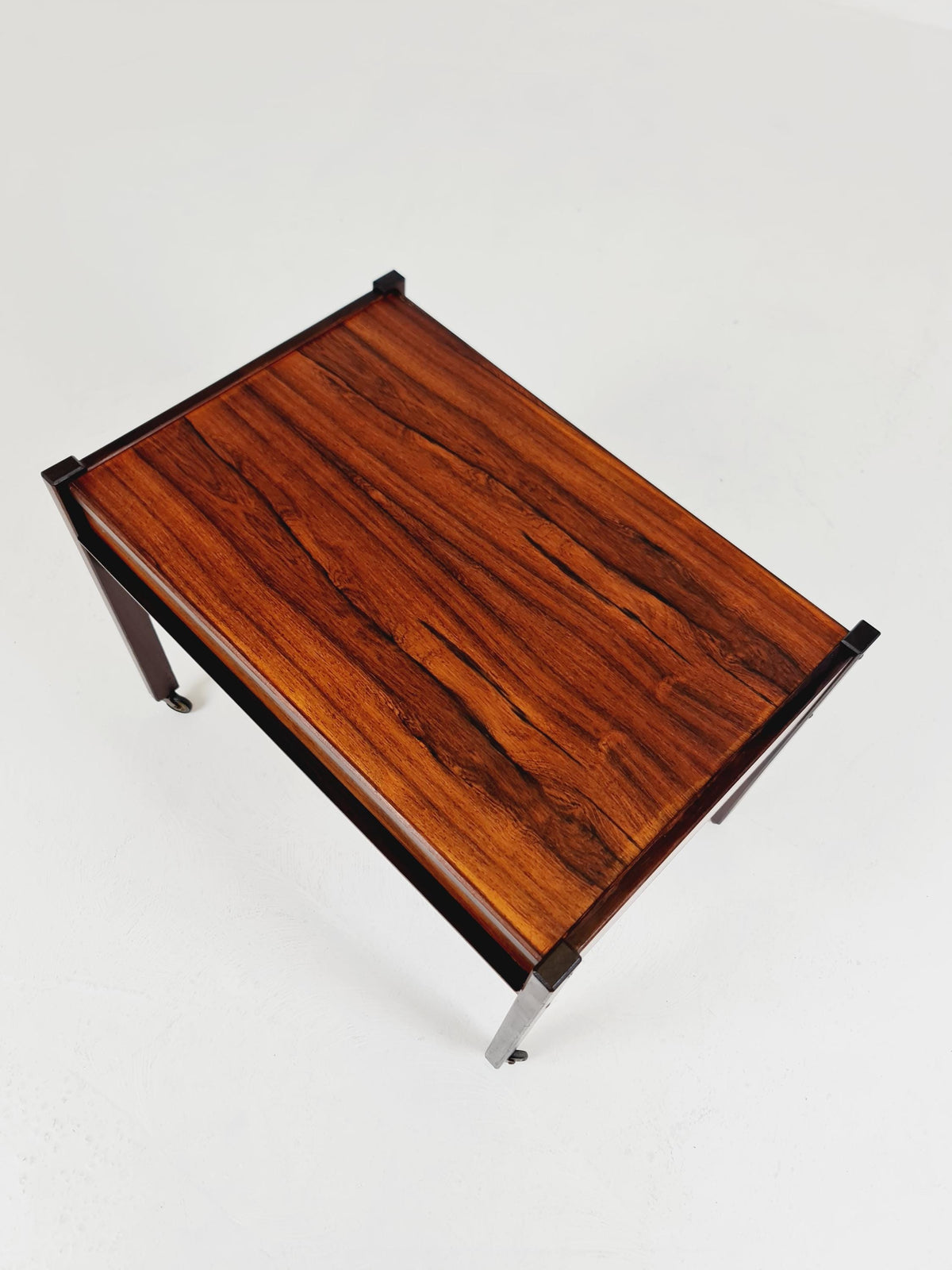 Vintage Danish Rosewood and rattan sewing table/ side table cabinet , 1960s