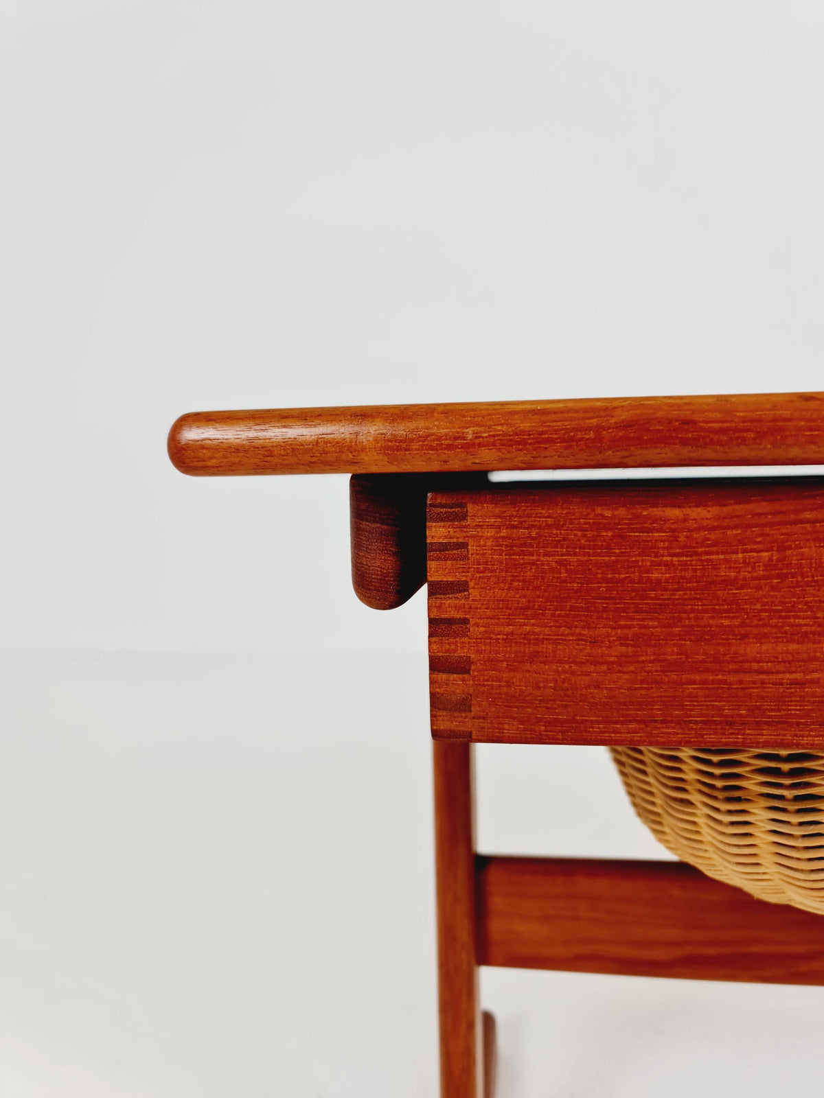 Vintage Danish teak and rattan sewing table/ side table cabinet By Kai Kristiansen for vildbjerg, 1960s