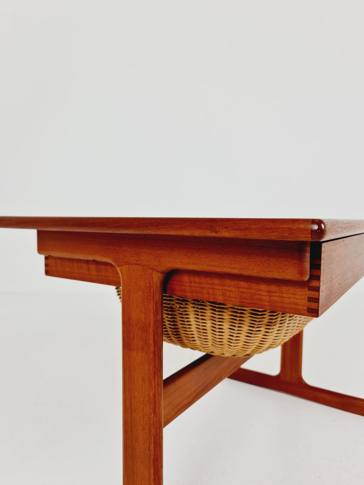 Vintage Danish teak and rattan sewing table/ side table cabinet By Kai Kristiansen for vildbjerg, 1960s