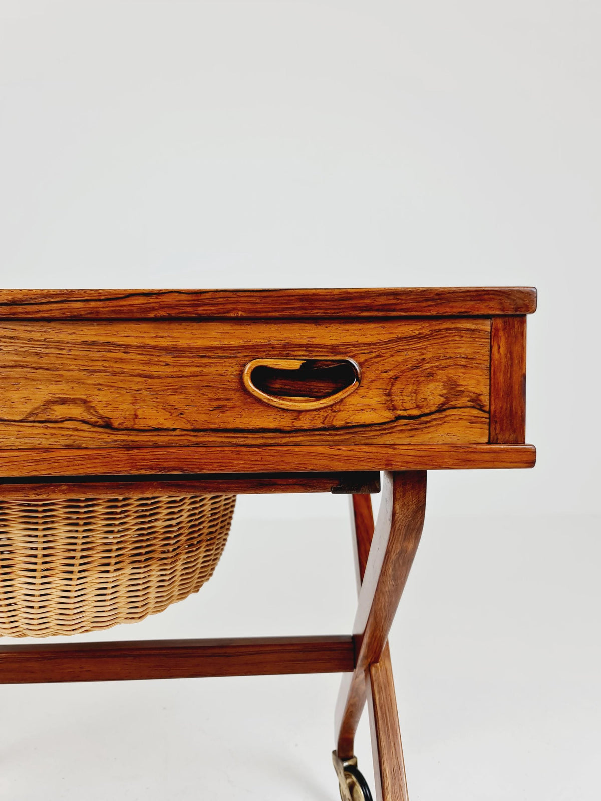 Rare Vintage Danish Rosewood and rattan sewing table/ side table cabinet , 1960s