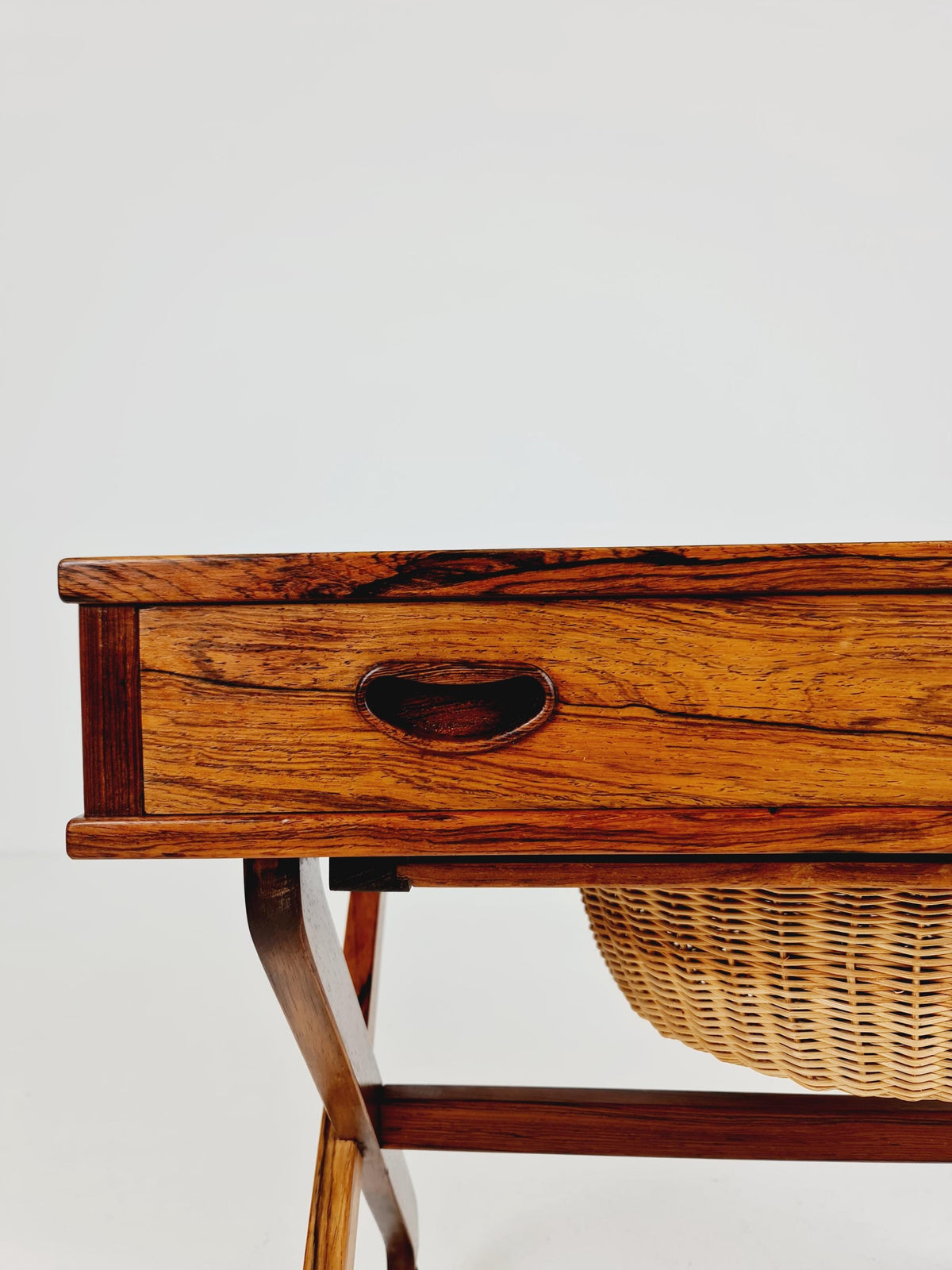 Rare Vintage Danish Rosewood and rattan sewing table/ side table cabinet , 1960s