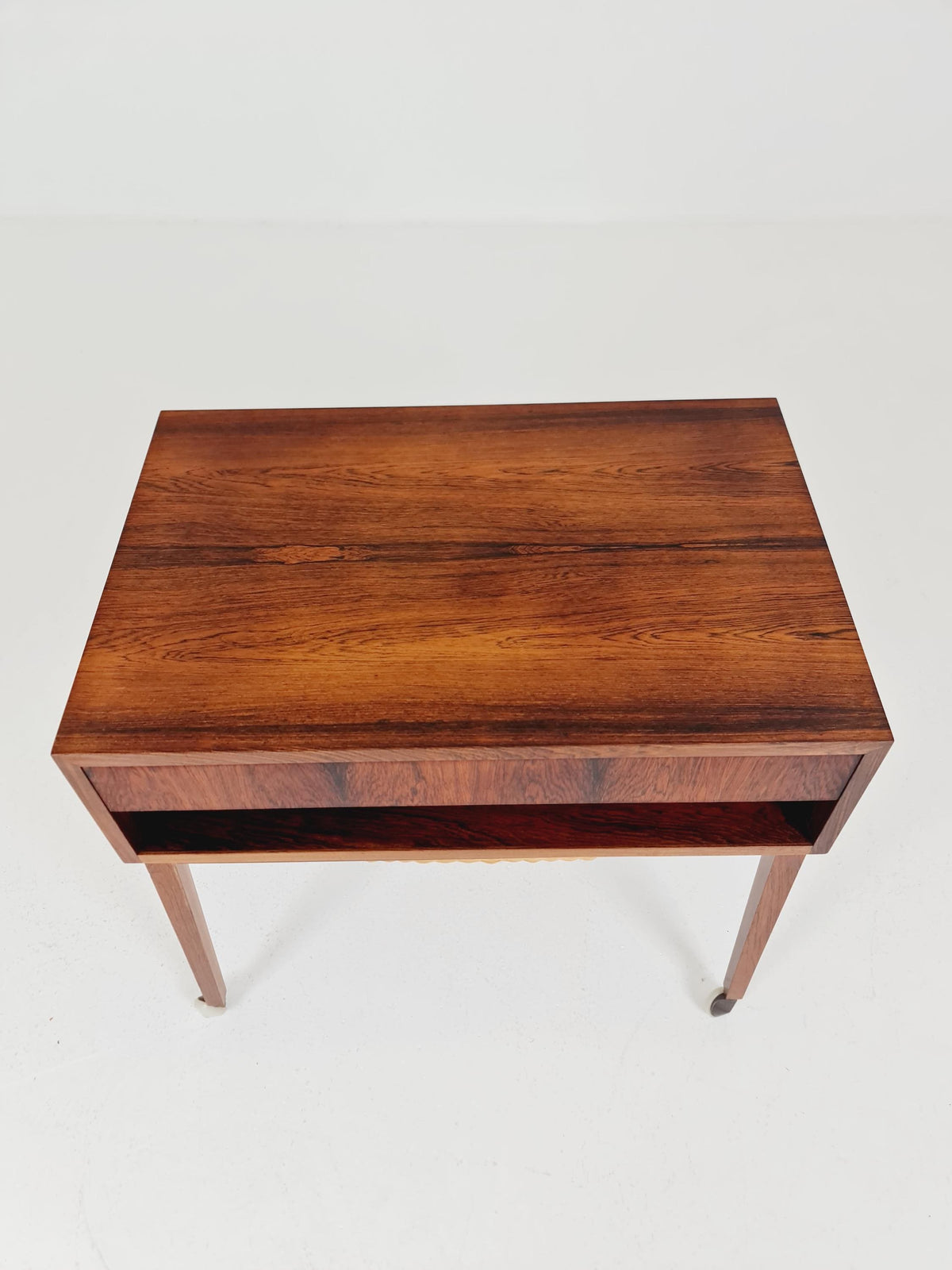 Vintage Danish Rosewood and rattan sewing table/ side table cabinet , 1960s