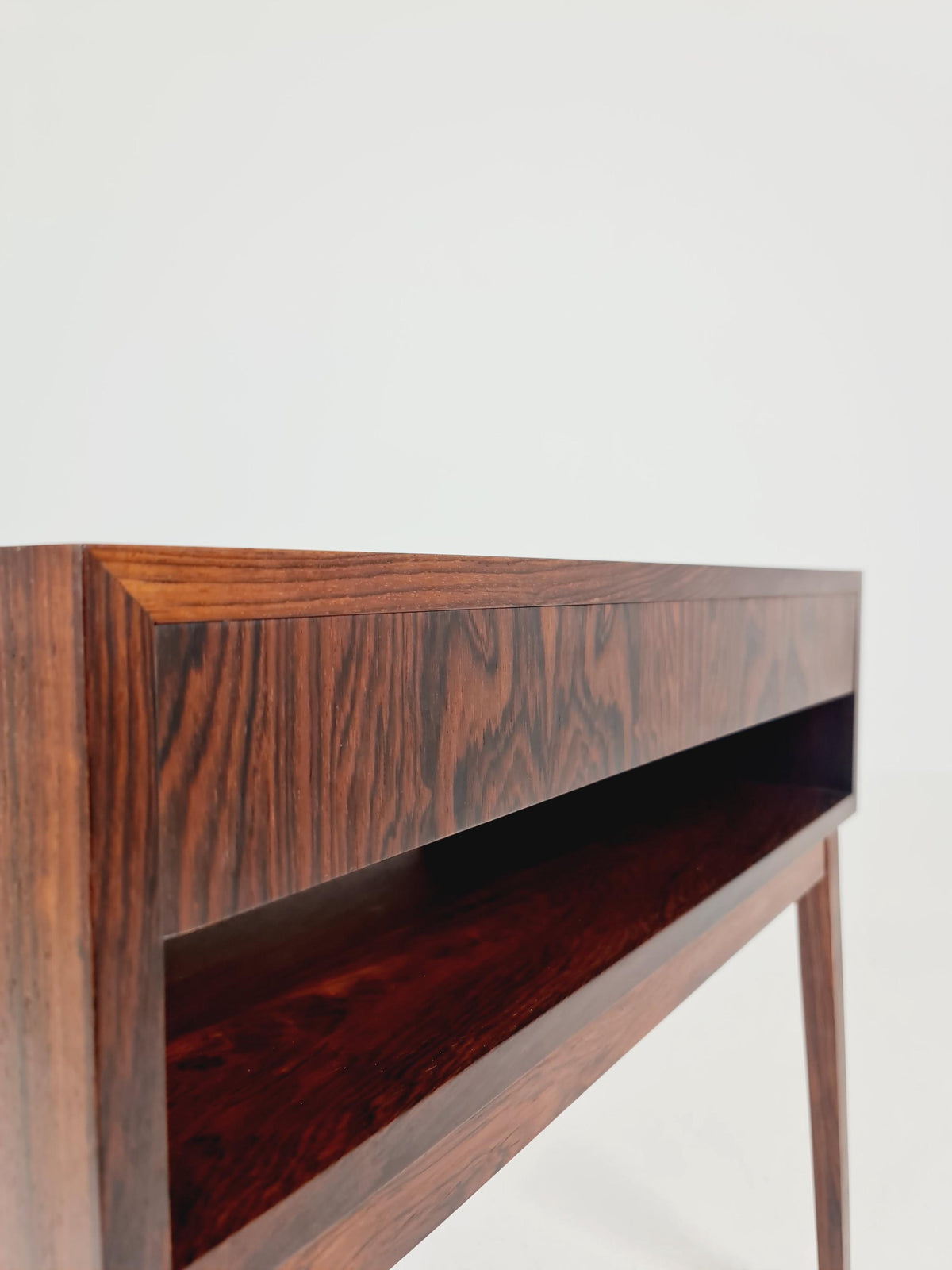 Vintage Danish Rosewood and rattan sewing table/ side table cabinet , 1960s