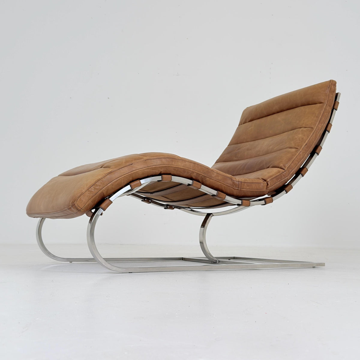 Mid Century Lounge chair Cognac leather by , Ludwig Mies van der Rohe Bauhaus Italy 1980s