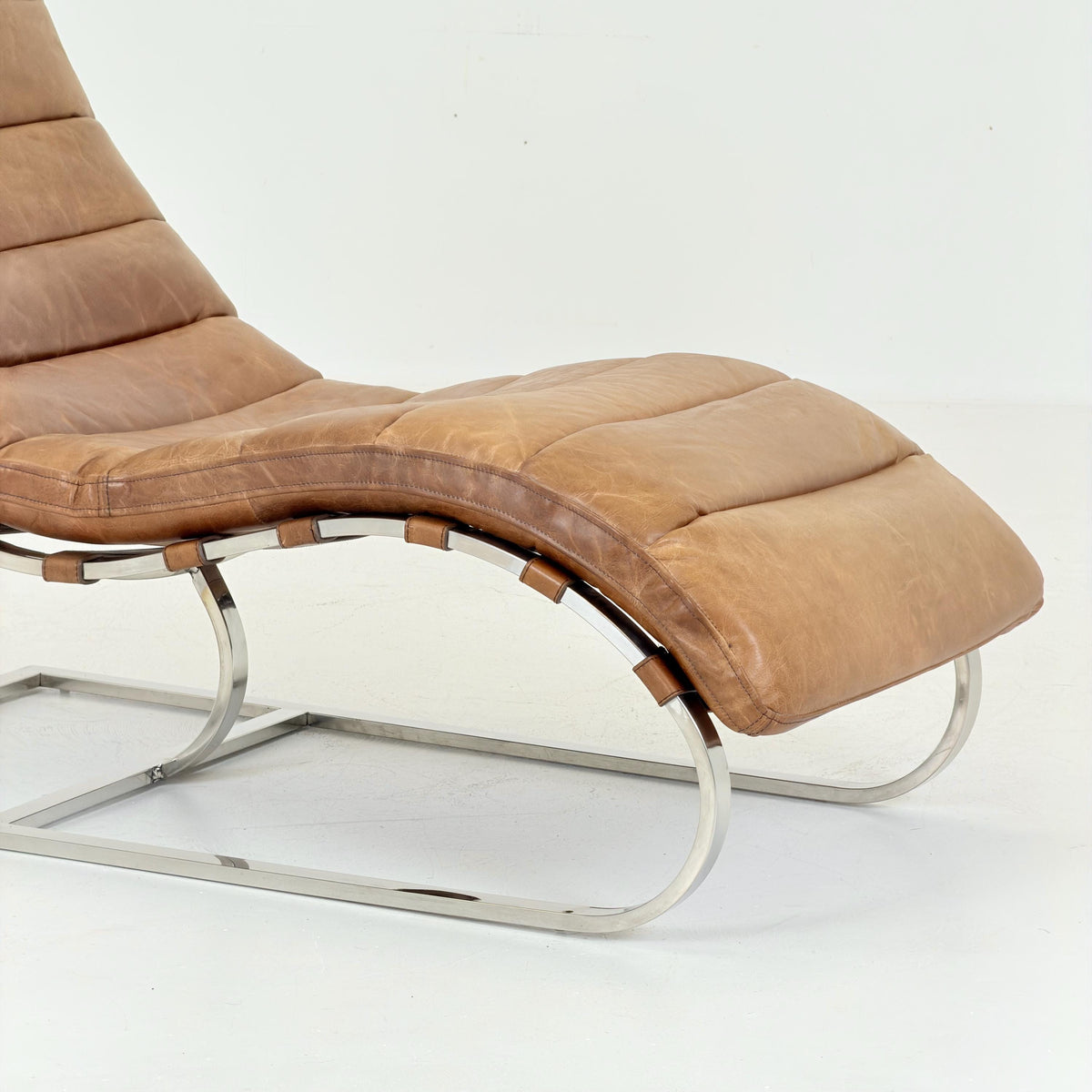 Mid Century Lounge chair Cognac leather by , Ludwig Mies van der Rohe Bauhaus Italy 1980s