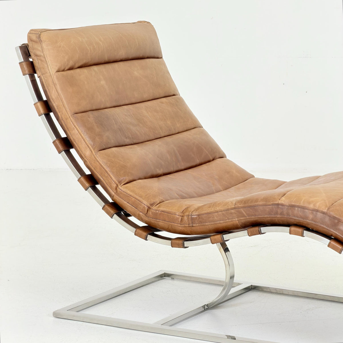 Mid Century Lounge chair Cognac leather by , Ludwig Mies van der Rohe Bauhaus Italy 1980s