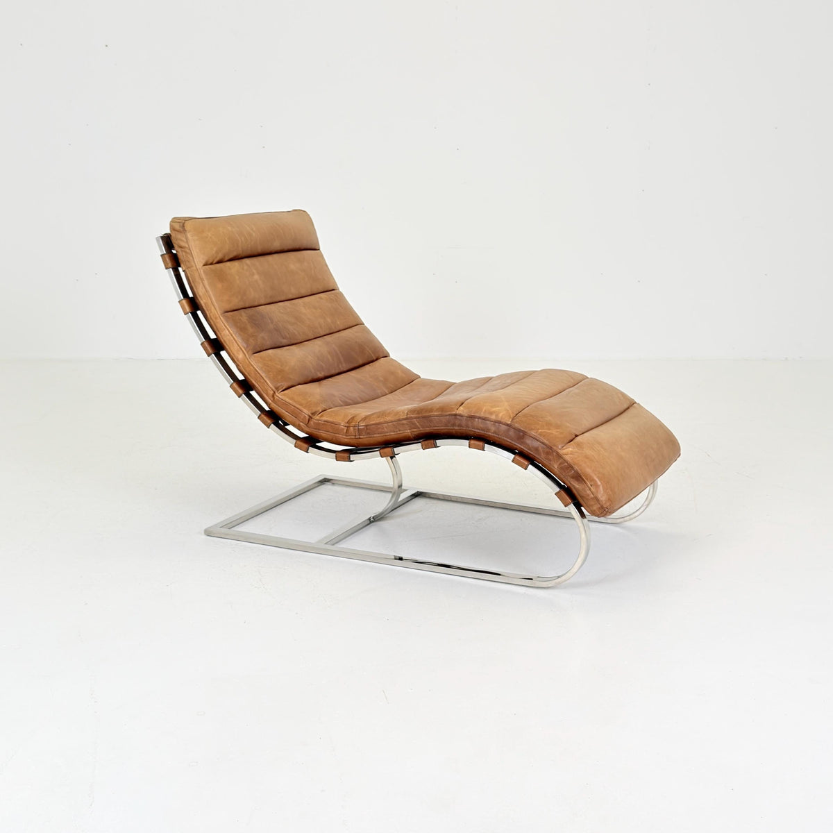 Mid Century Lounge chair Cognac leather by , Ludwig Mies van der Rohe Bauhaus Italy 1980s