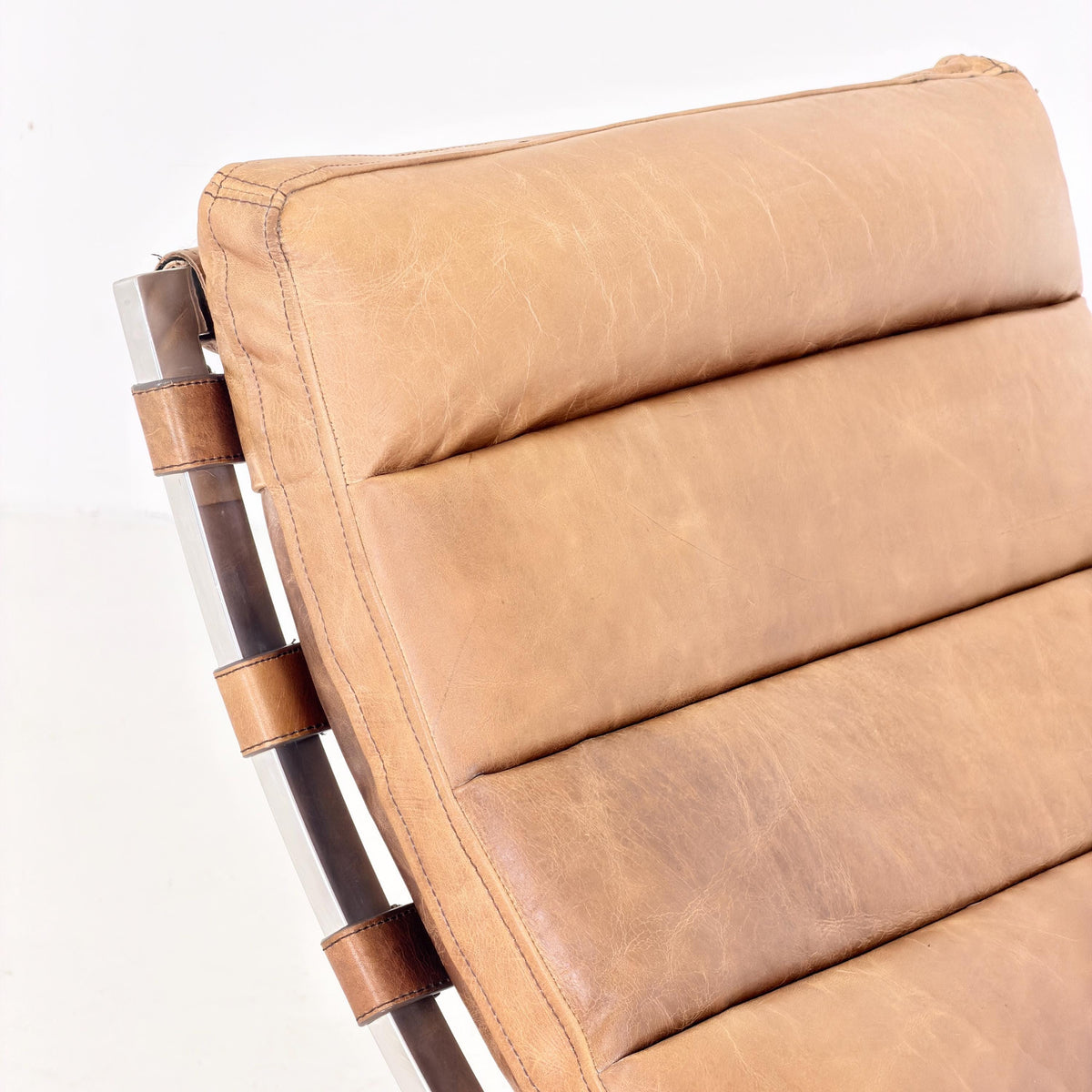Mid Century Lounge chair Cognac leather by , Ludwig Mies van der Rohe Bauhaus Italy 1980s