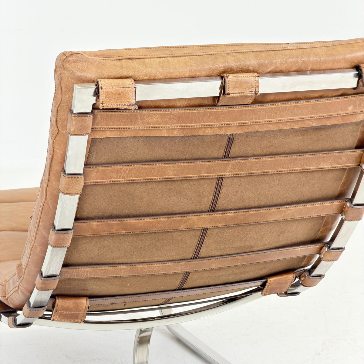 Mid Century Lounge chair Cognac leather by , Ludwig Mies van der Rohe Bauhaus Italy 1980s