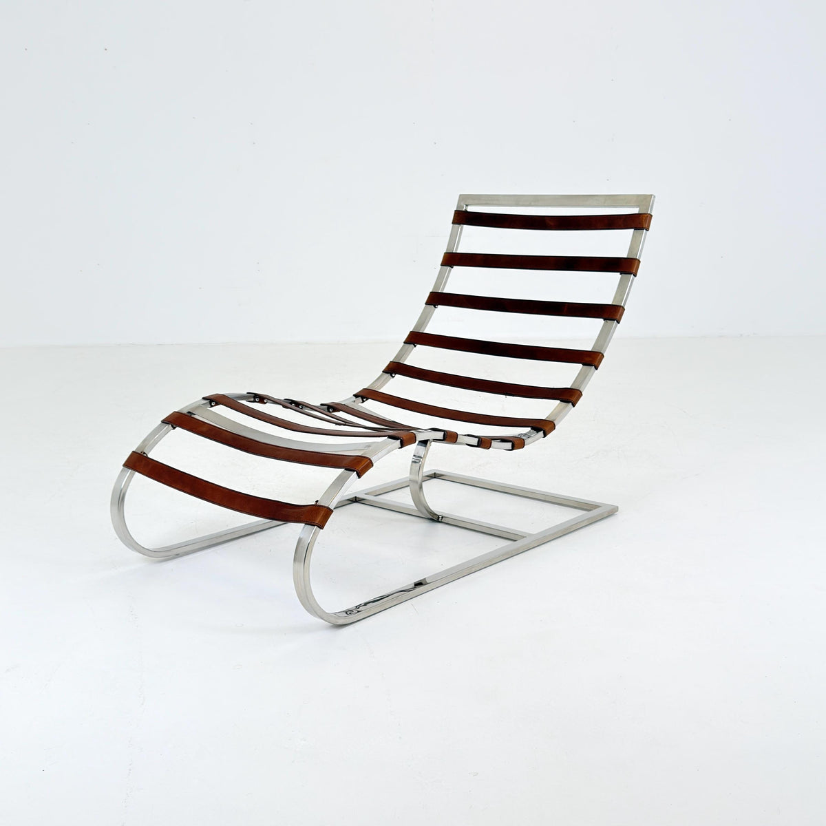 Mid Century Lounge chair Cognac leather by , Ludwig Mies van der Rohe Bauhaus Italy 1980s