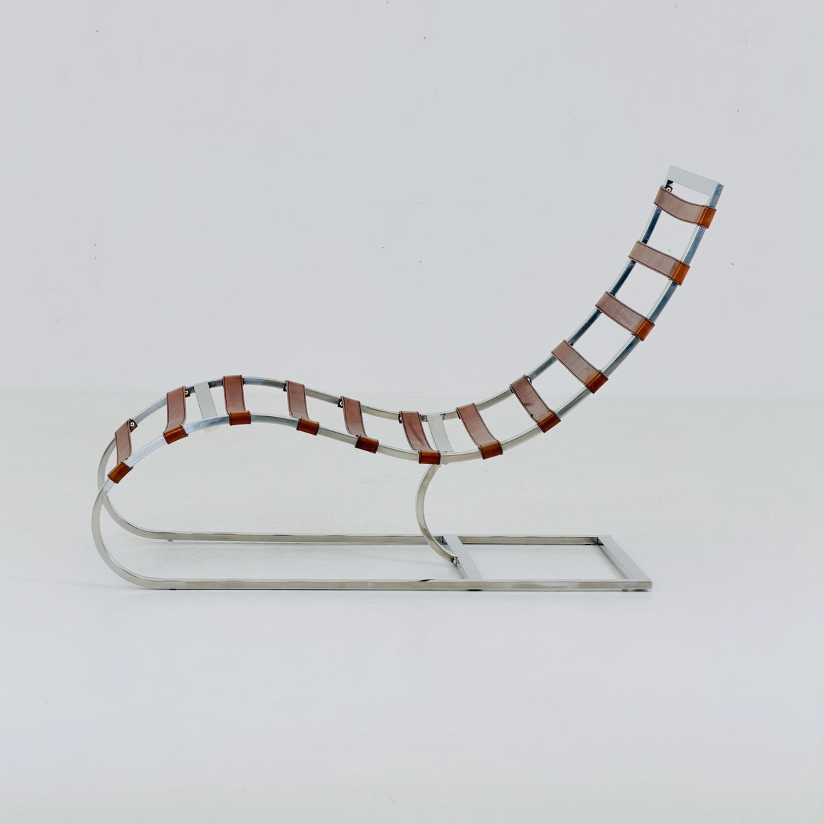 Mid Century Lounge chair Cognac leather by , Ludwig Mies van der Rohe Bauhaus Italy 1980s