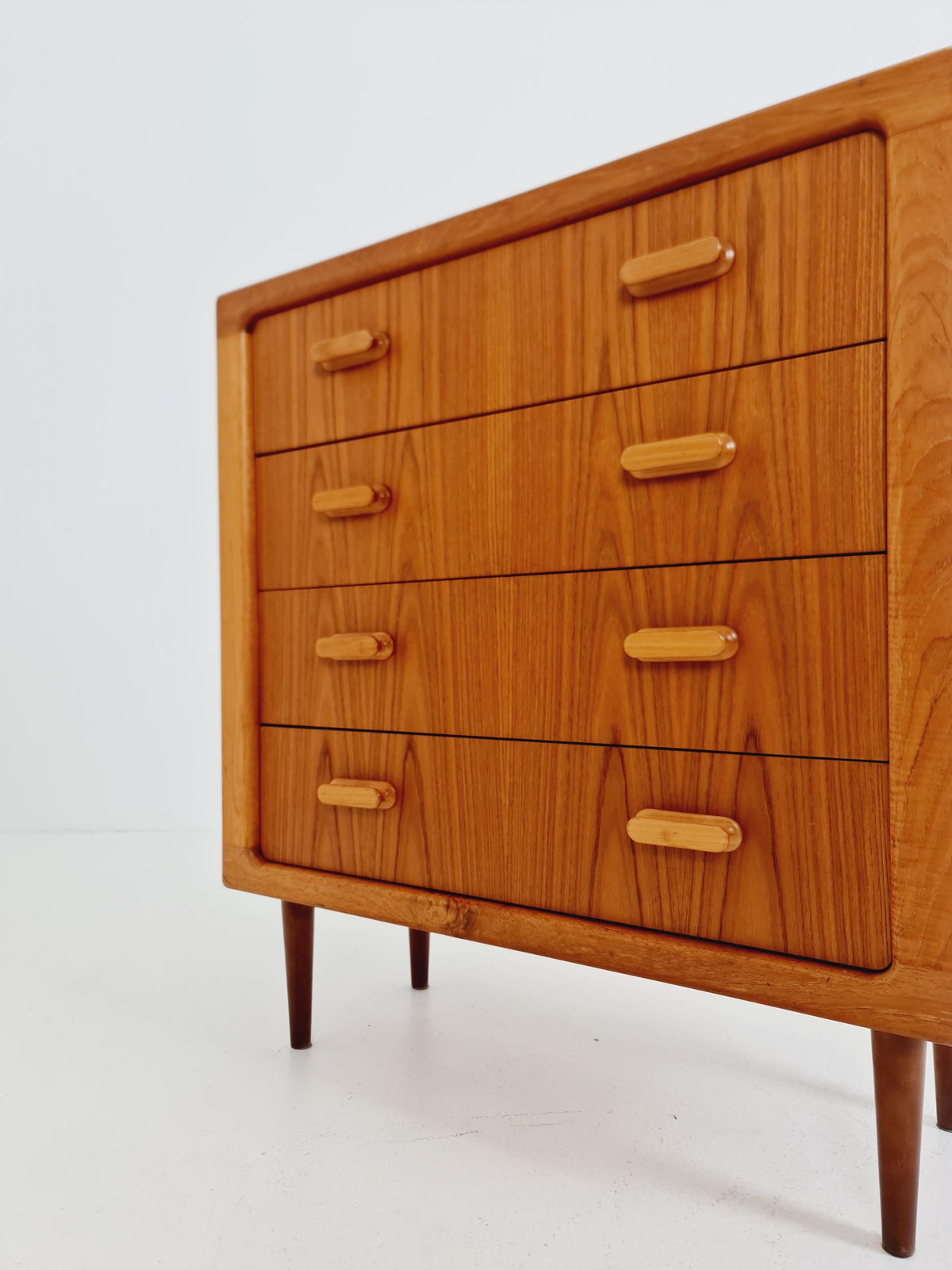 Mid century Solid Danish teak hallway cabinet, chest of drawers By Silkborg Möbelfabrik 1970s