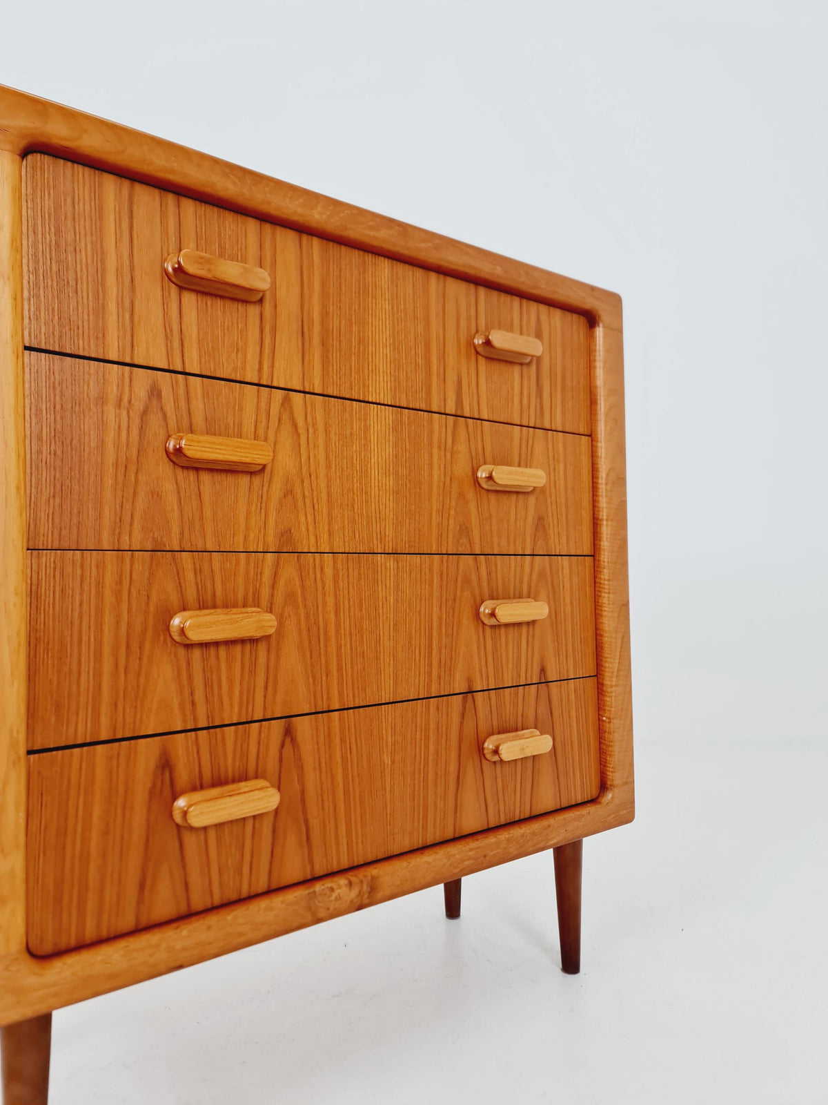Mid century Solid Danish teak hallway cabinet, chest of drawers By Silkborg Möbelfabrik 1970s