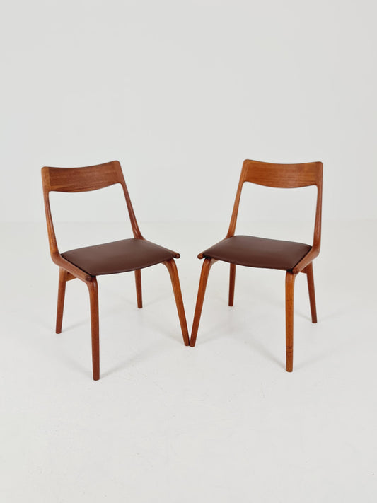 Mid Century Danish Teak Dining Chairs BY E.christensen for Slagelse Boomerang chair ,1960s model 370 Set of 2