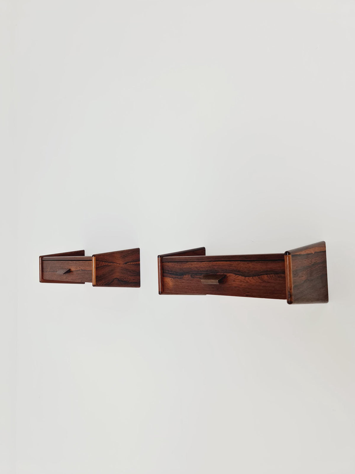 Rare pair of small Danish Rosewood floating nightstands, 1960s