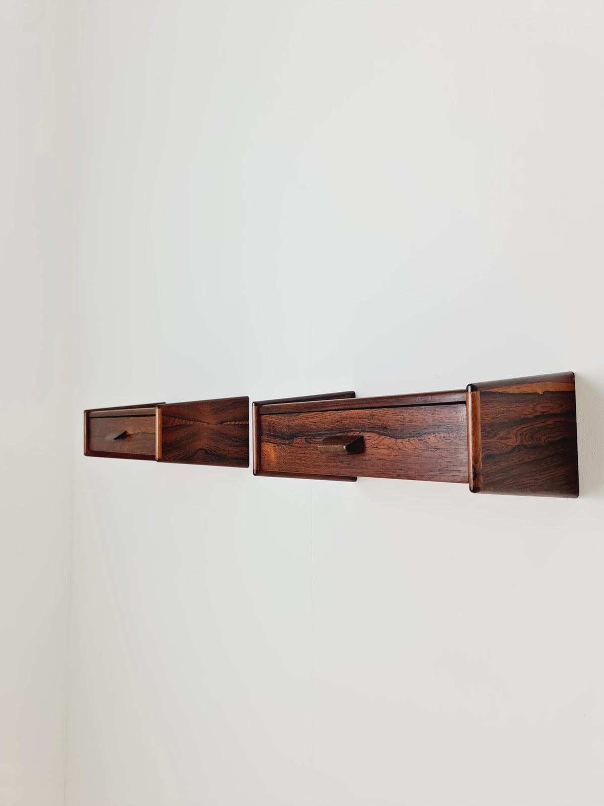 Rare pair of small Danish Rosewood floating nightstands, 1960s