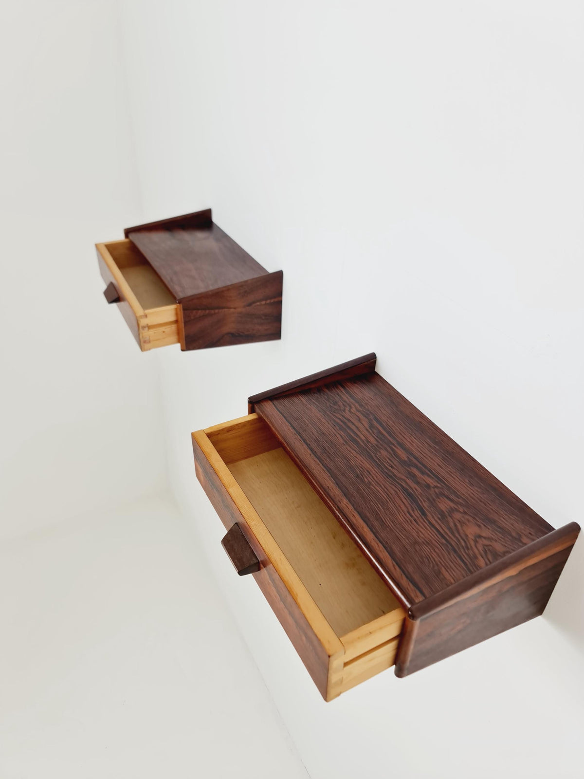 Rare pair of small Danish Rosewood floating nightstands, 1960s