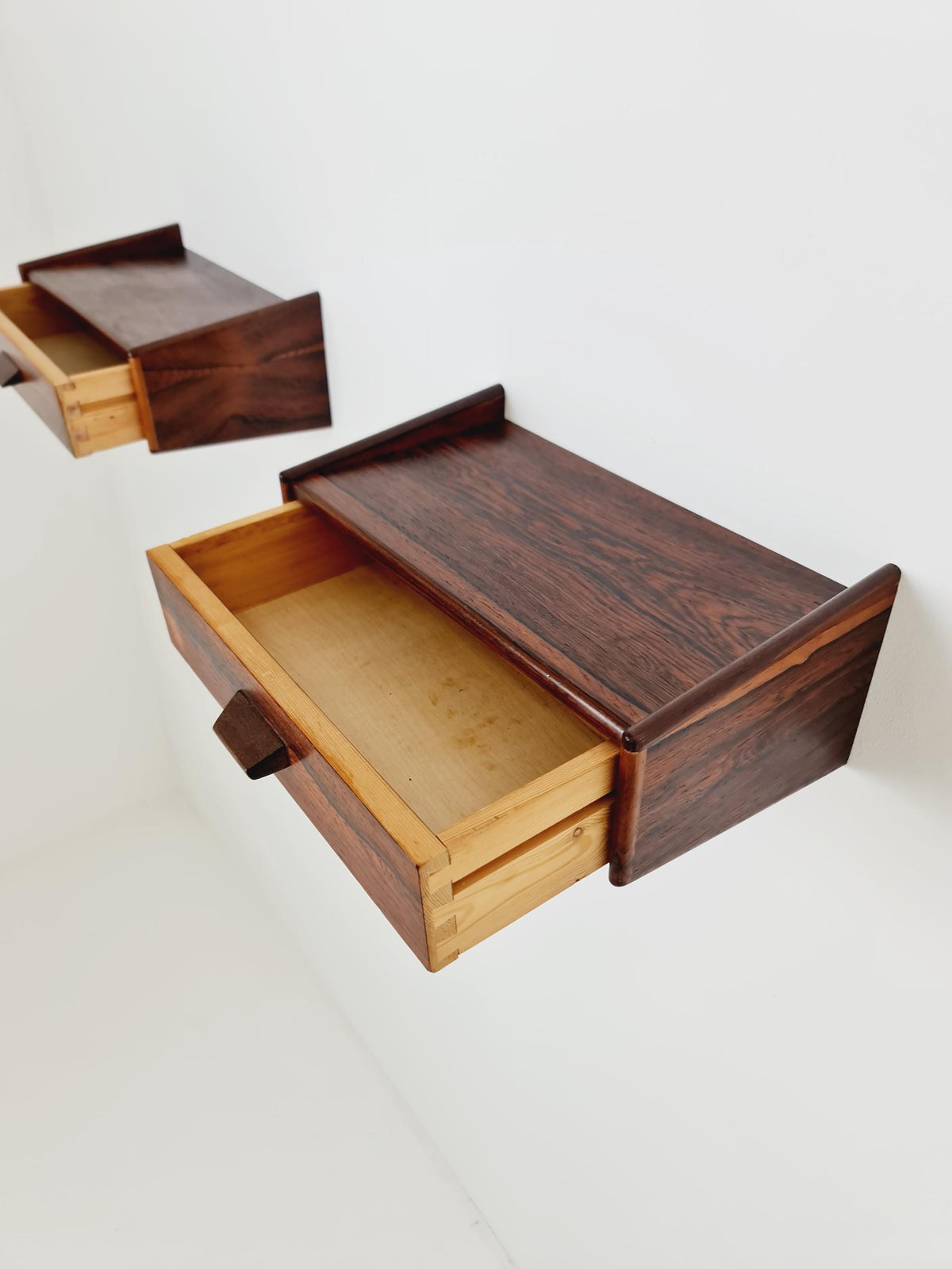 Rare pair of small Danish Rosewood floating nightstands, 1960s