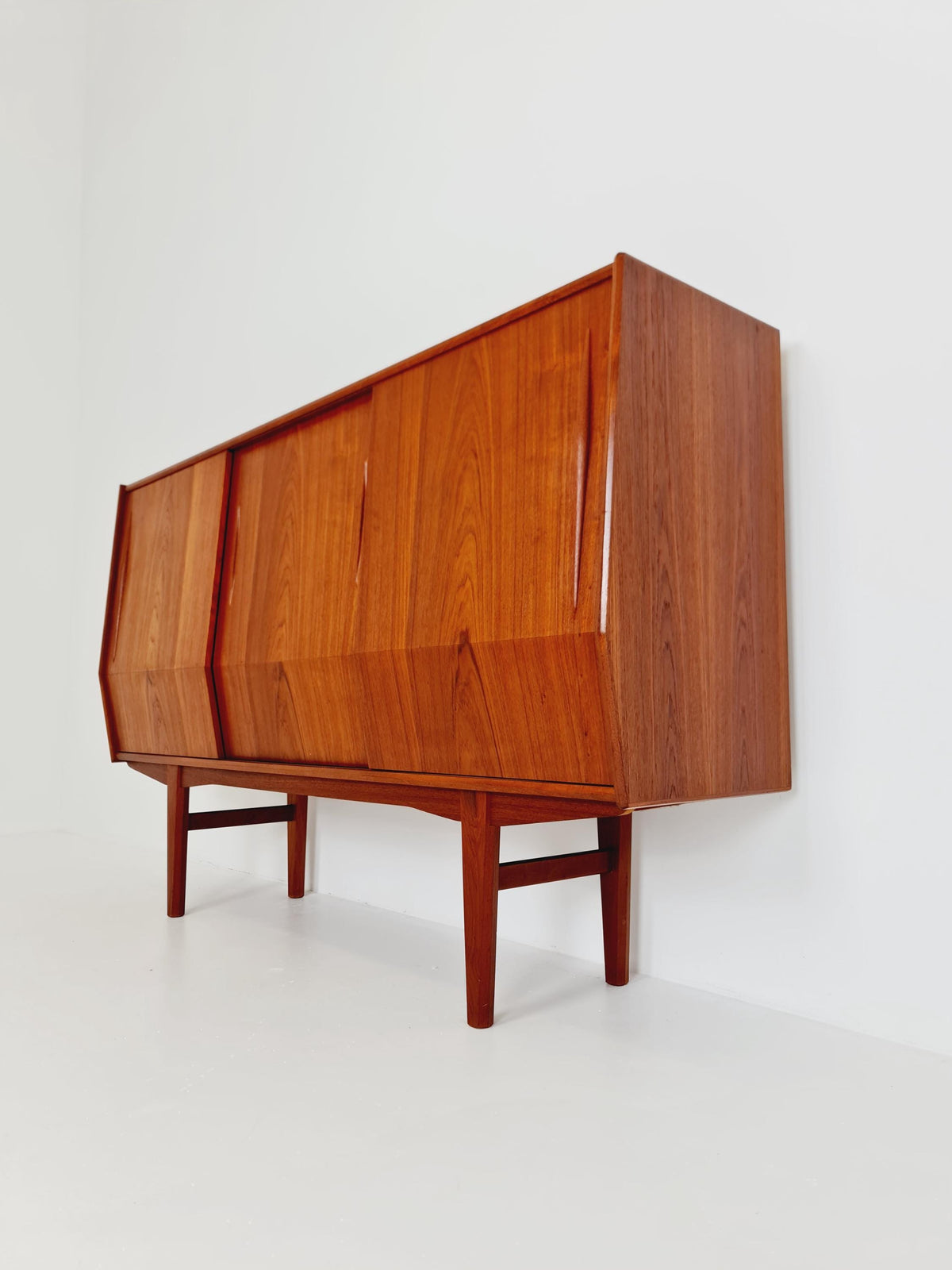 Mid-Century Modern Teak Highboard with Curved Bow-Front Profile | Danish Modern Credenza1960s