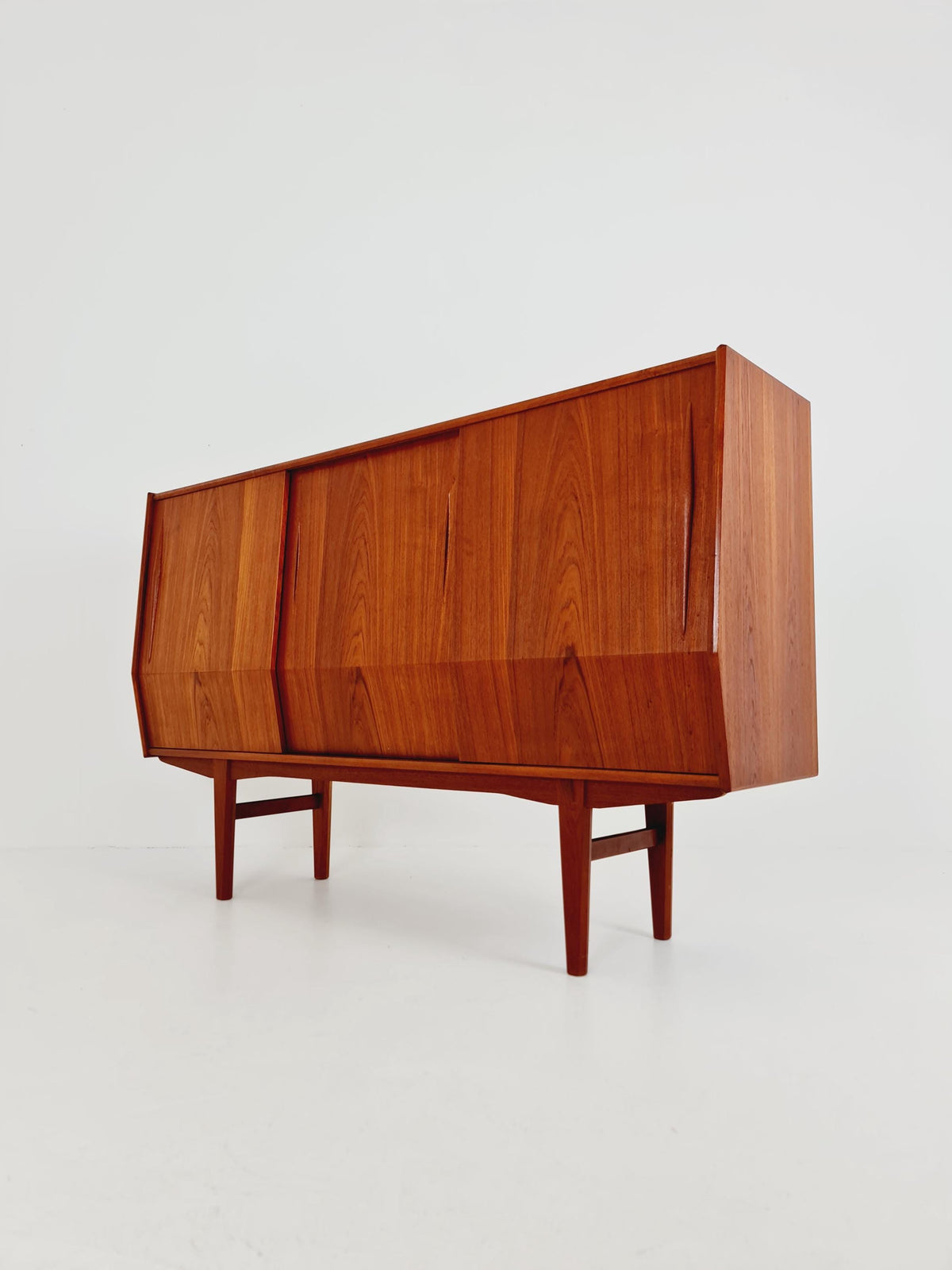 Mid-Century Modern Teak Highboard with Curved Bow-Front Profile | Danish Modern Credenza1960s